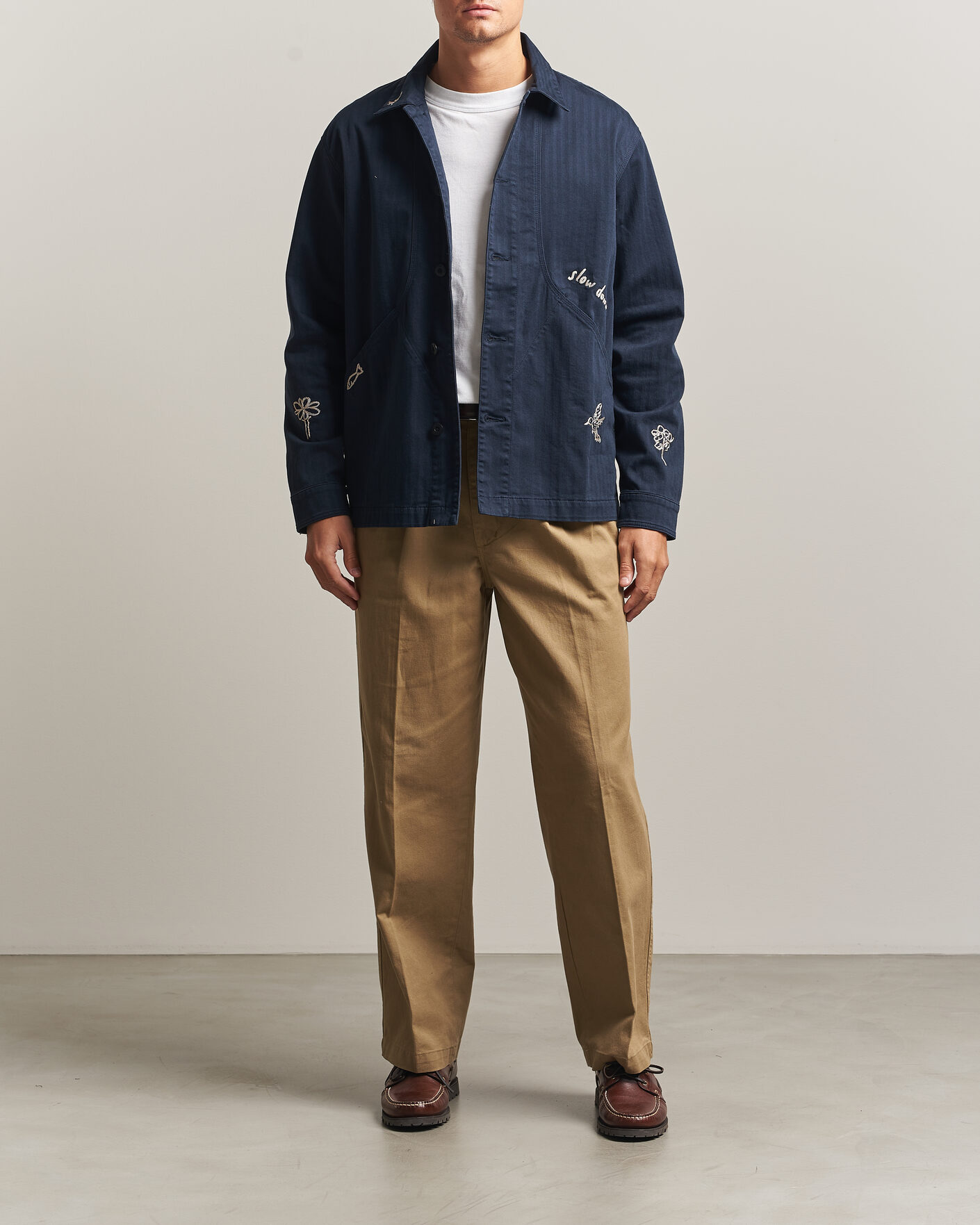 Herr | Skjortor | Forét | Berry Herringbone Embroidery Overshirt Navy