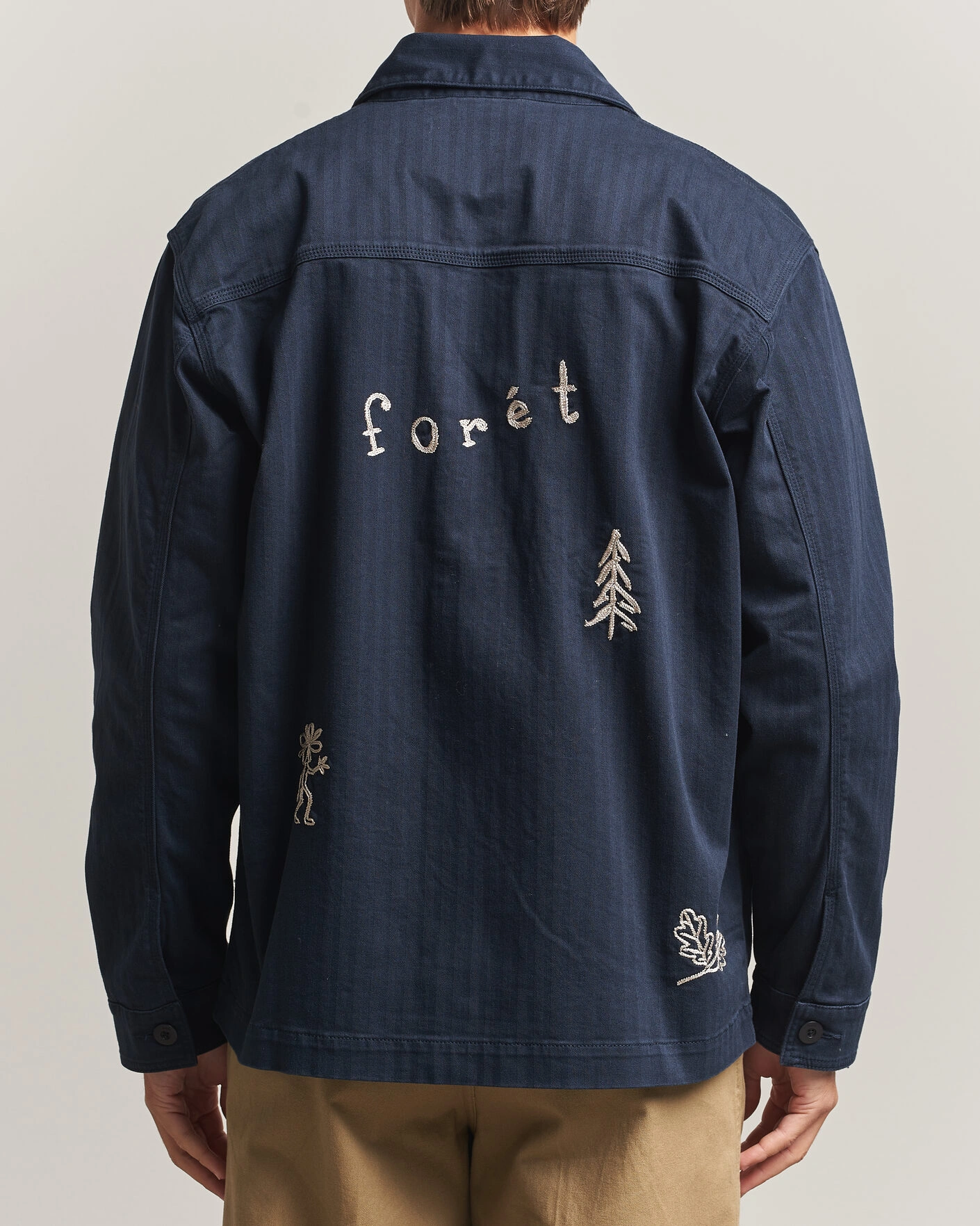 Herr | Skjortor | Forét | Berry Herringbone Embroidery Overshirt Navy