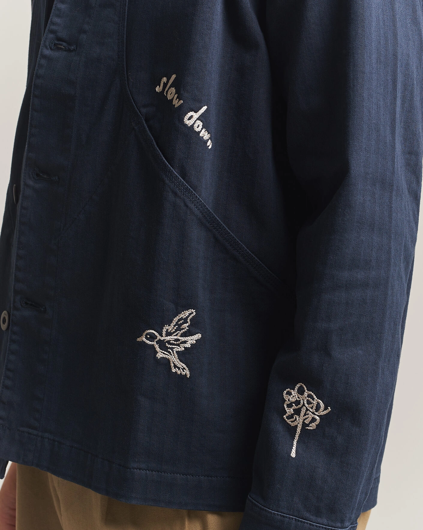 Herr | Skjortor | Forét | Berry Herringbone Embroidery Overshirt Navy