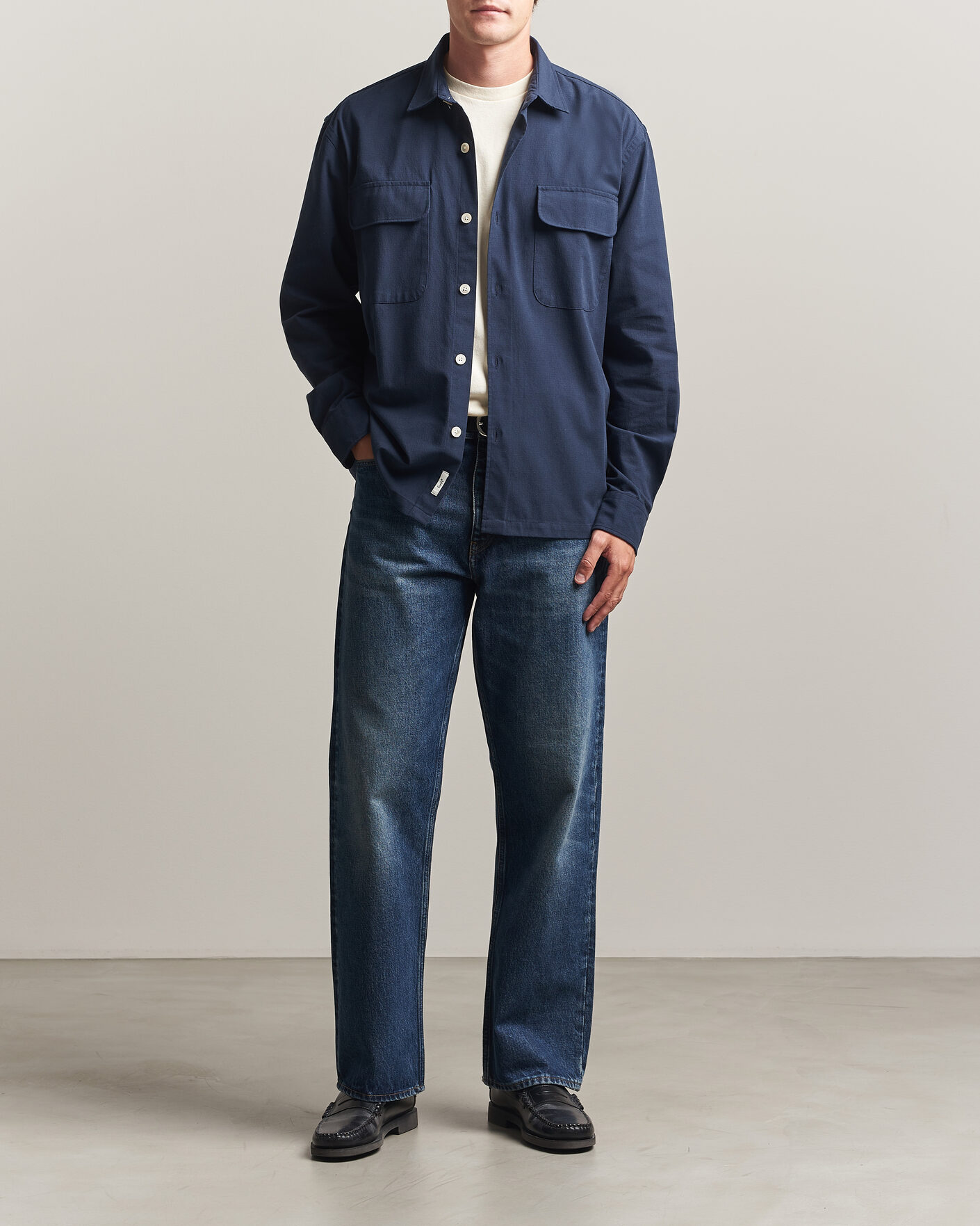 Herr | Skjortor | Forét | Lunar Relaxed Fit Textured Overshirt Navy