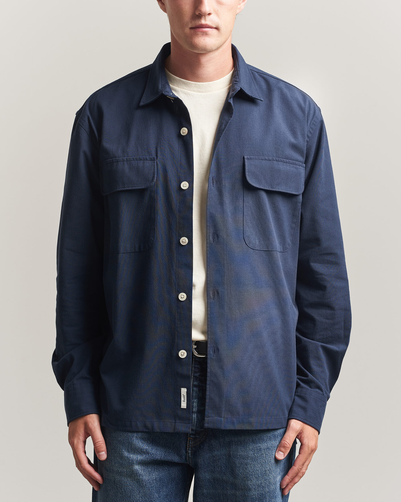 Herr | Skjortor | Forét | Lunar Relaxed Fit Textured Overshirt Navy
