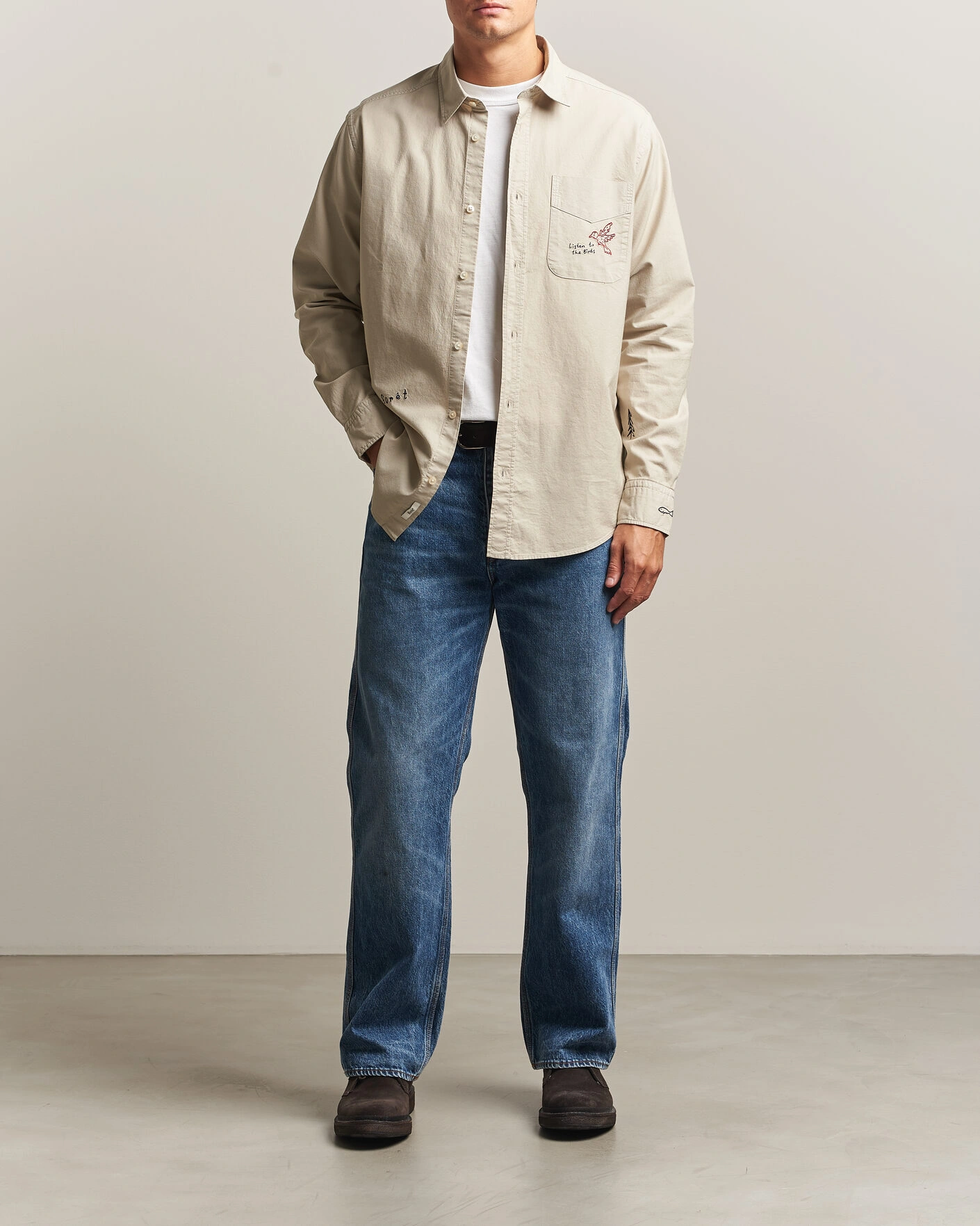 Herr | Skjortor | Forét | Maple Embroidery Oxford Shirt Oat