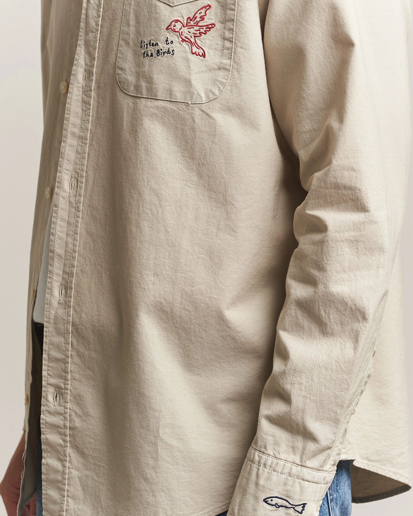 Herr | Skjortor | Forét | Maple Embroidery Oxford Shirt Oat