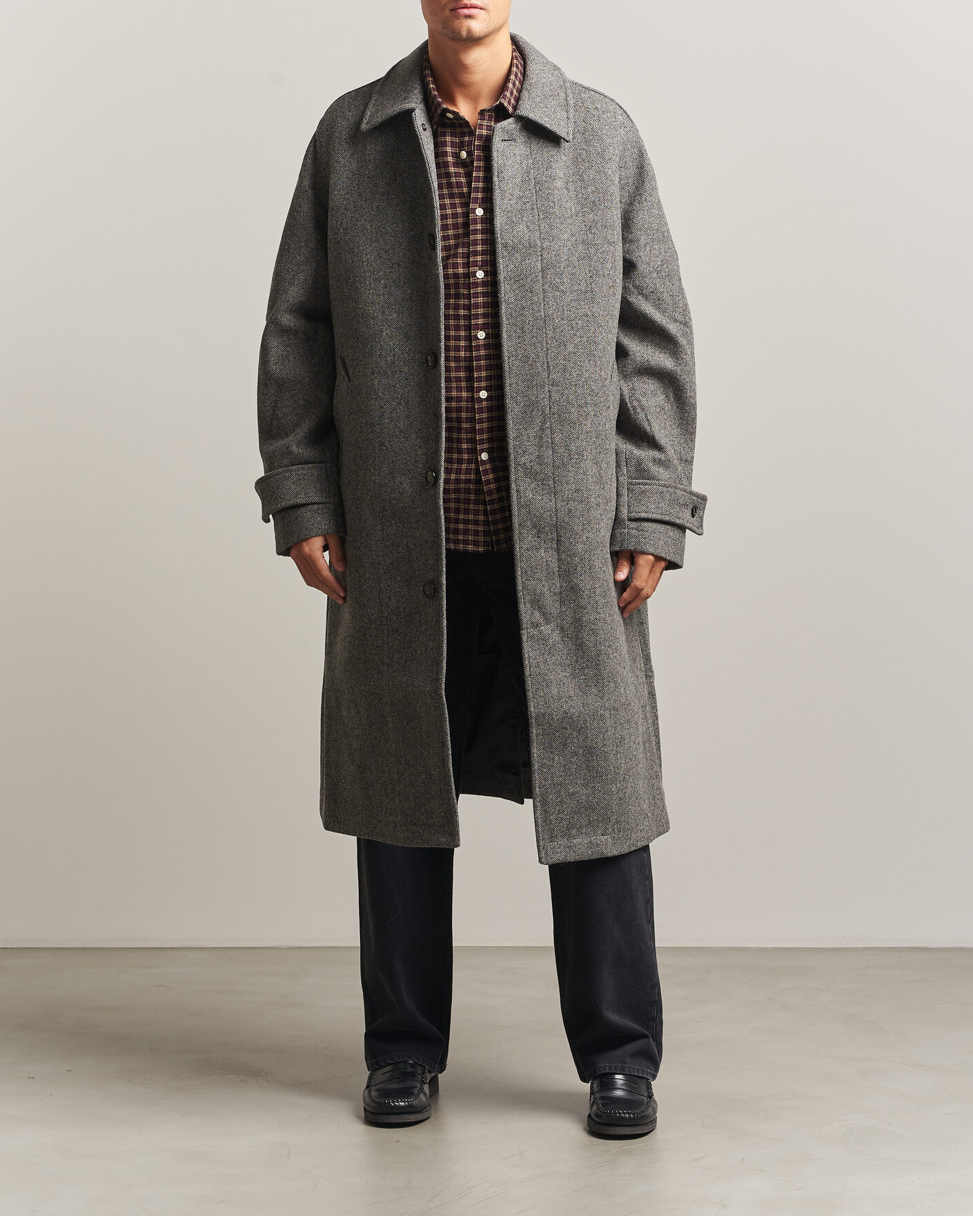 Herr | Jackor | Forét | Pine Wool Coat Grey Herringbone