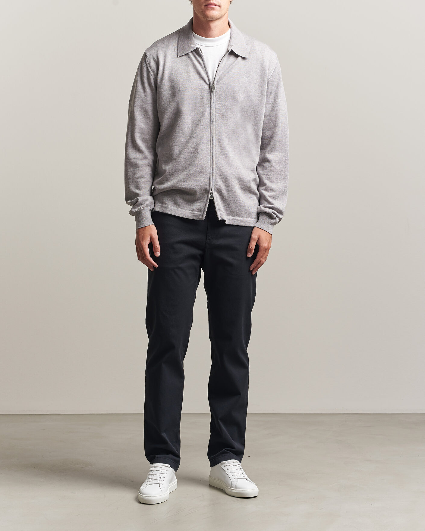 Herr | Tröjor | J.Lindeberg | Kaleb Merino Full Zip Light Grey Melange