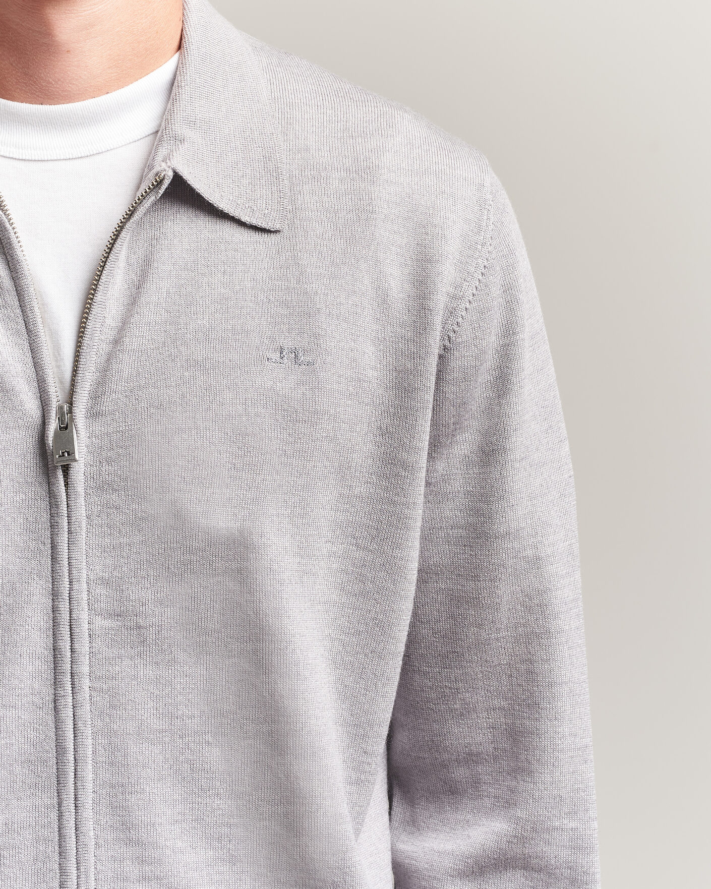Herr | Tröjor | J.Lindeberg | Kaleb Merino Full Zip Light Grey Melange