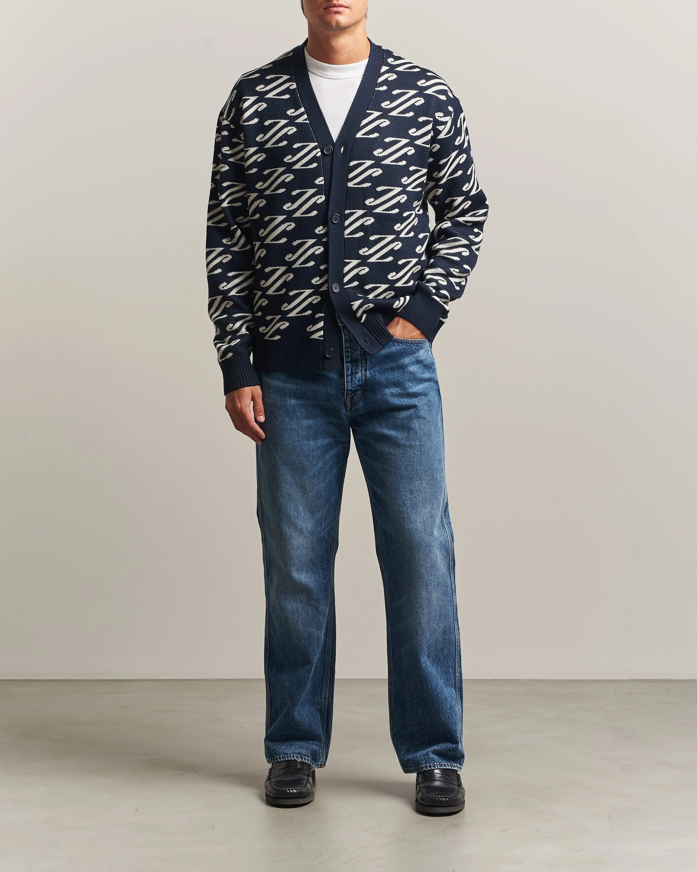 Herr | Tröjor | J.Lindeberg | Denny Jacquard Cardigan JL Navy
