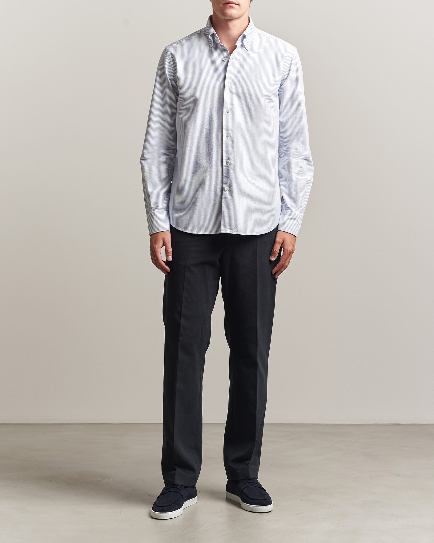 Herr | Skjortor | Grigio | Oxford Button Down Shirt Light Blue Stripe