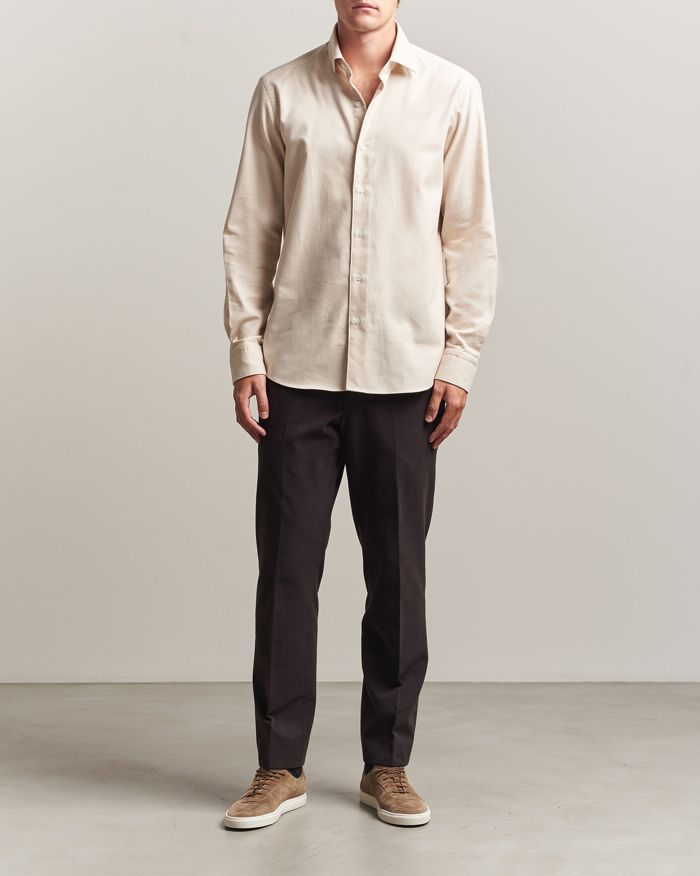 Herr | Skjortor | Grigio | Washed Flannel Shirt Off White