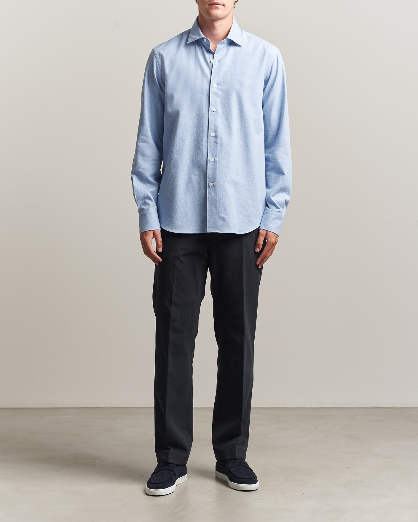 Herr | Skjortor | Grigio | Washed Flannel Shirt Light Blue