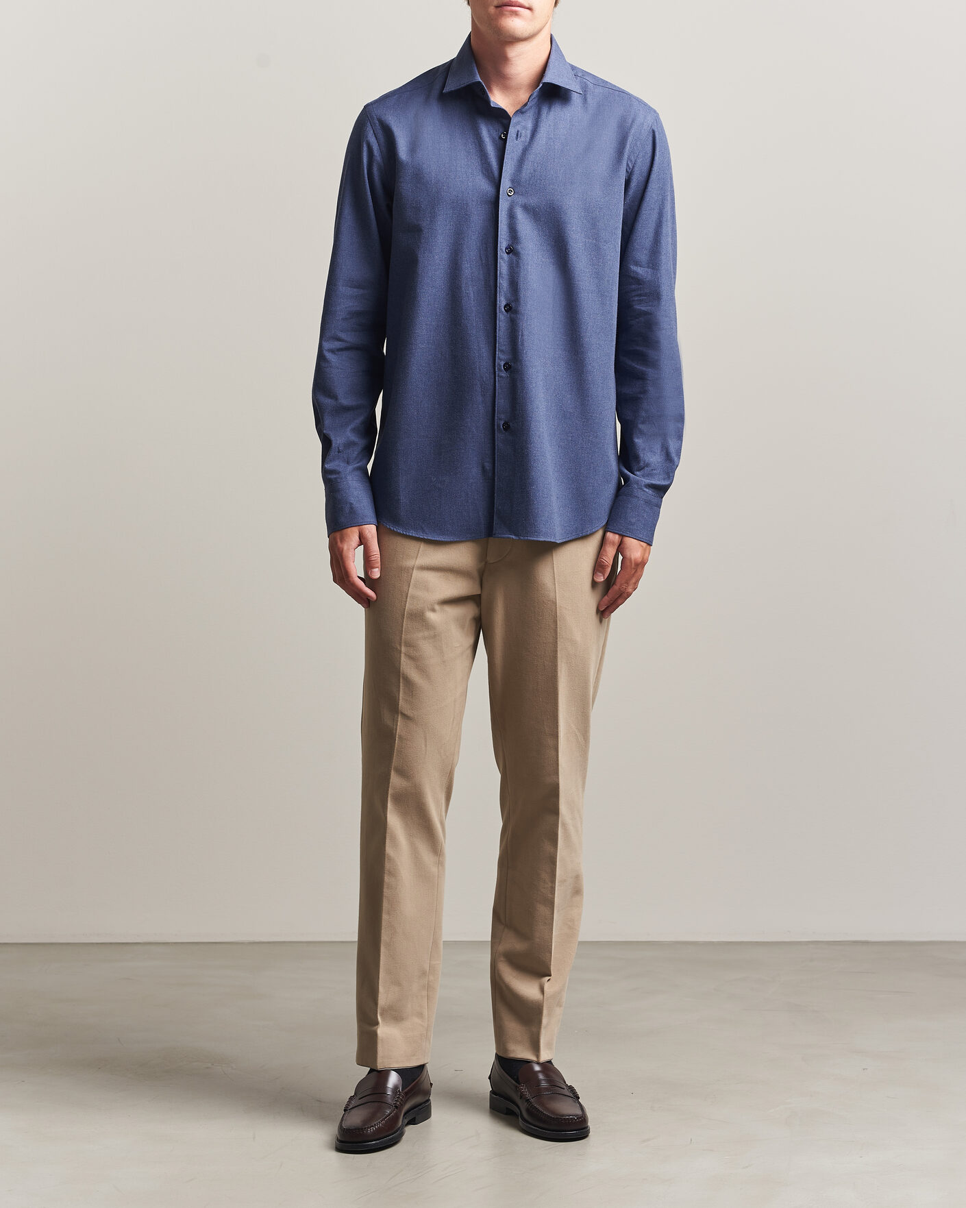 Herr | Skjortor | Grigio | Washed Flannel Shirt Navy