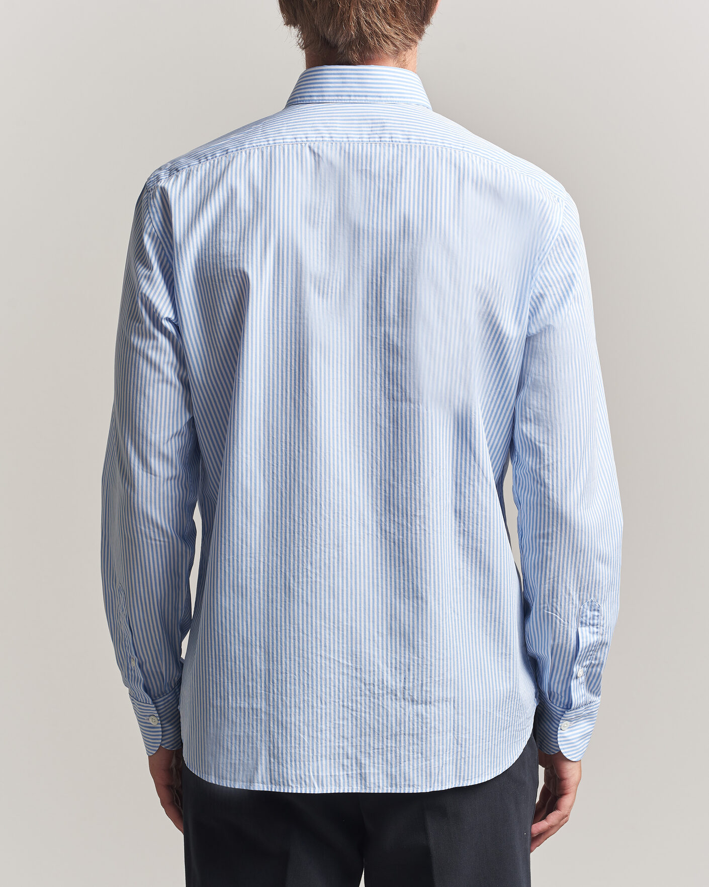 Herr | Skjortor | Grigio | Popeline Button Down Shirt Light Blue Stripe