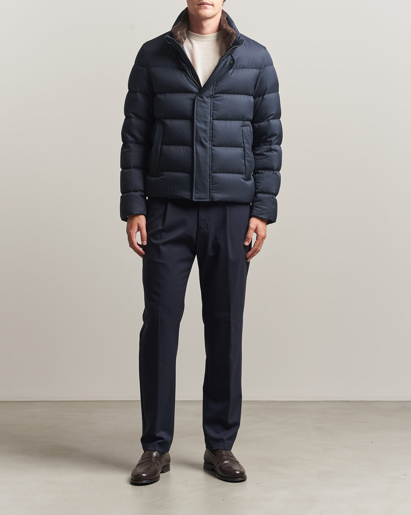 Herr | Jackor | Herno | Faux Fur Down Jacket Navy