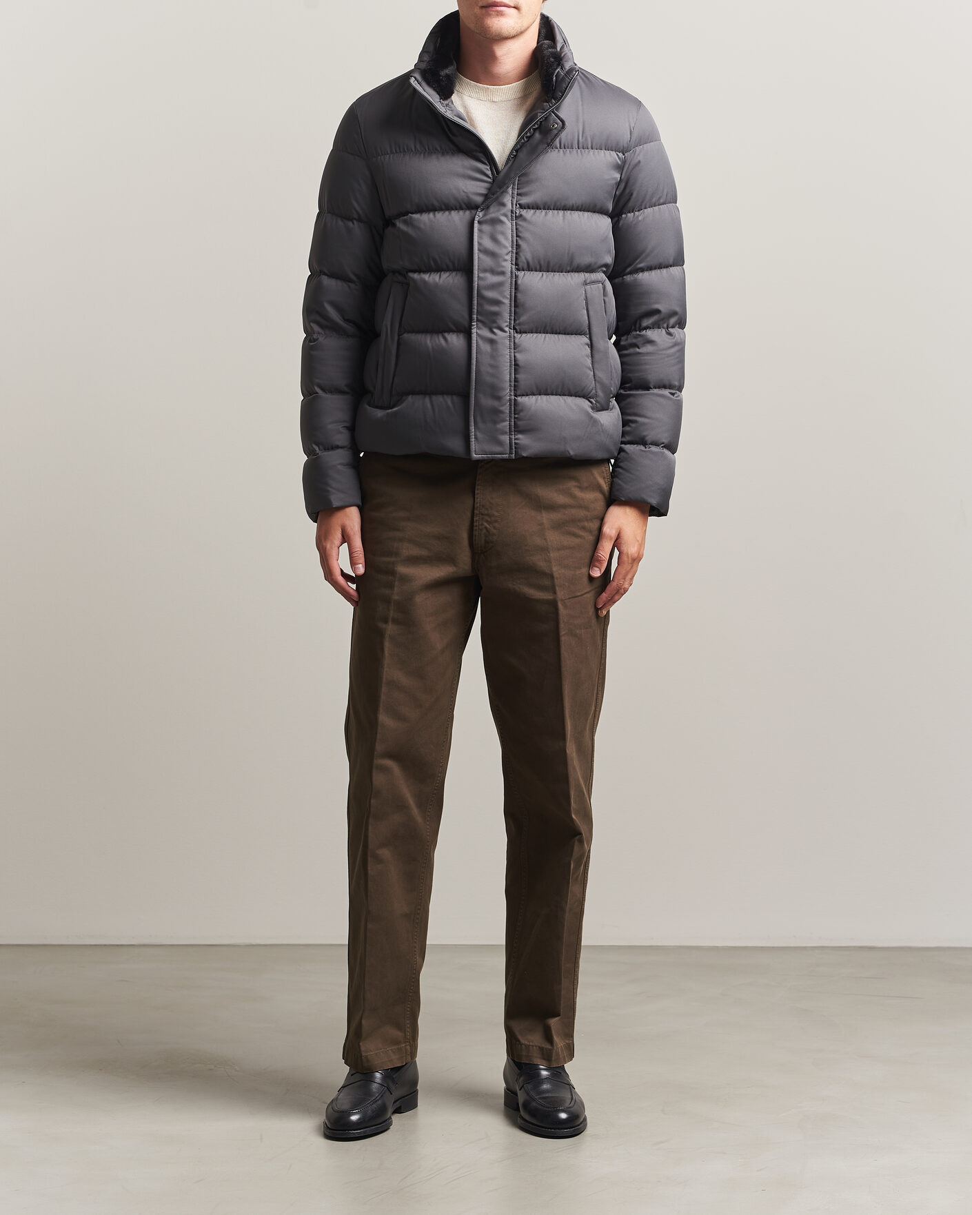 Herr | Jackor | Herno | Faux Fur Down Jacket Dark Grey