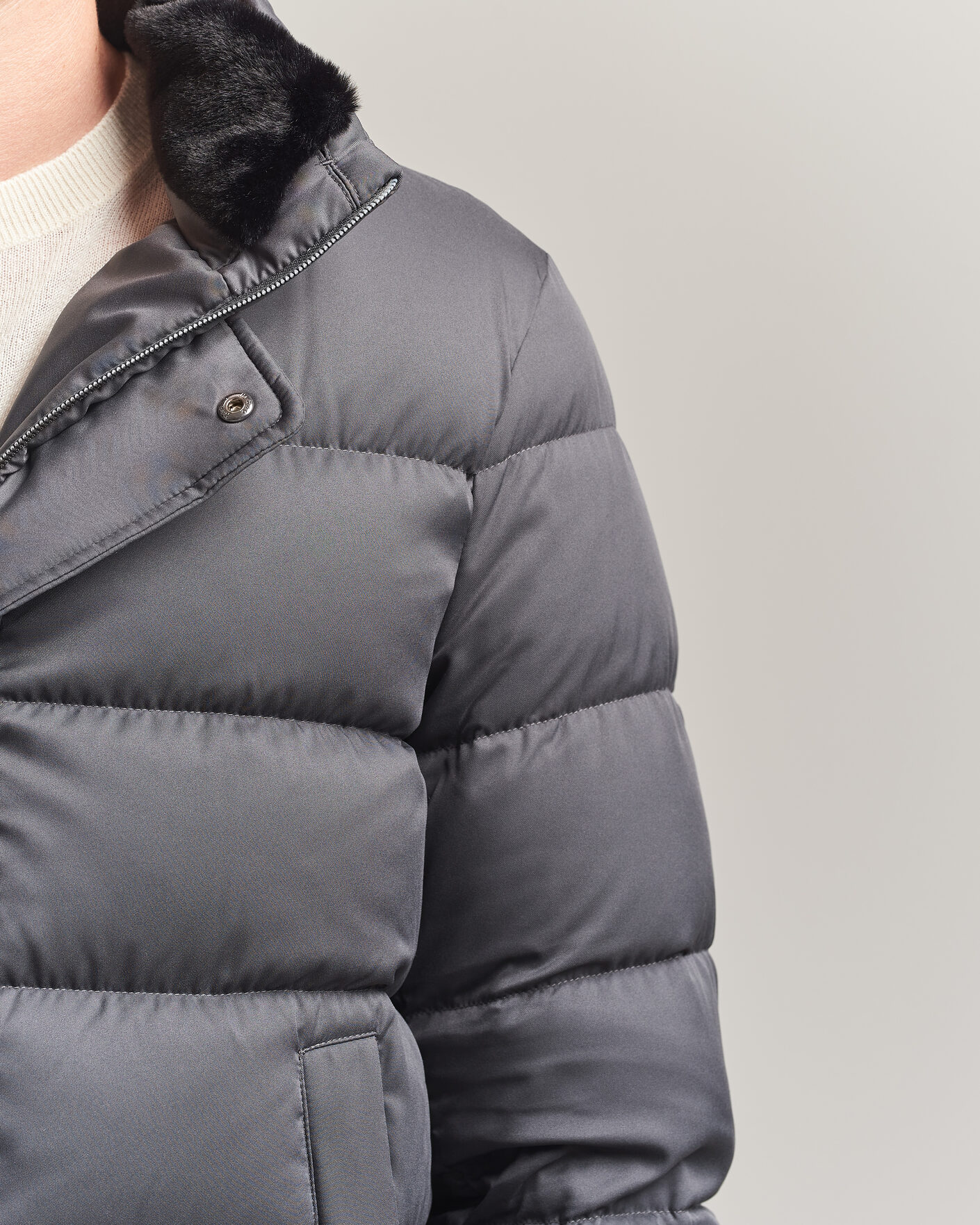 Herr | Jackor | Herno | Faux Fur Down Jacket Dark Grey
