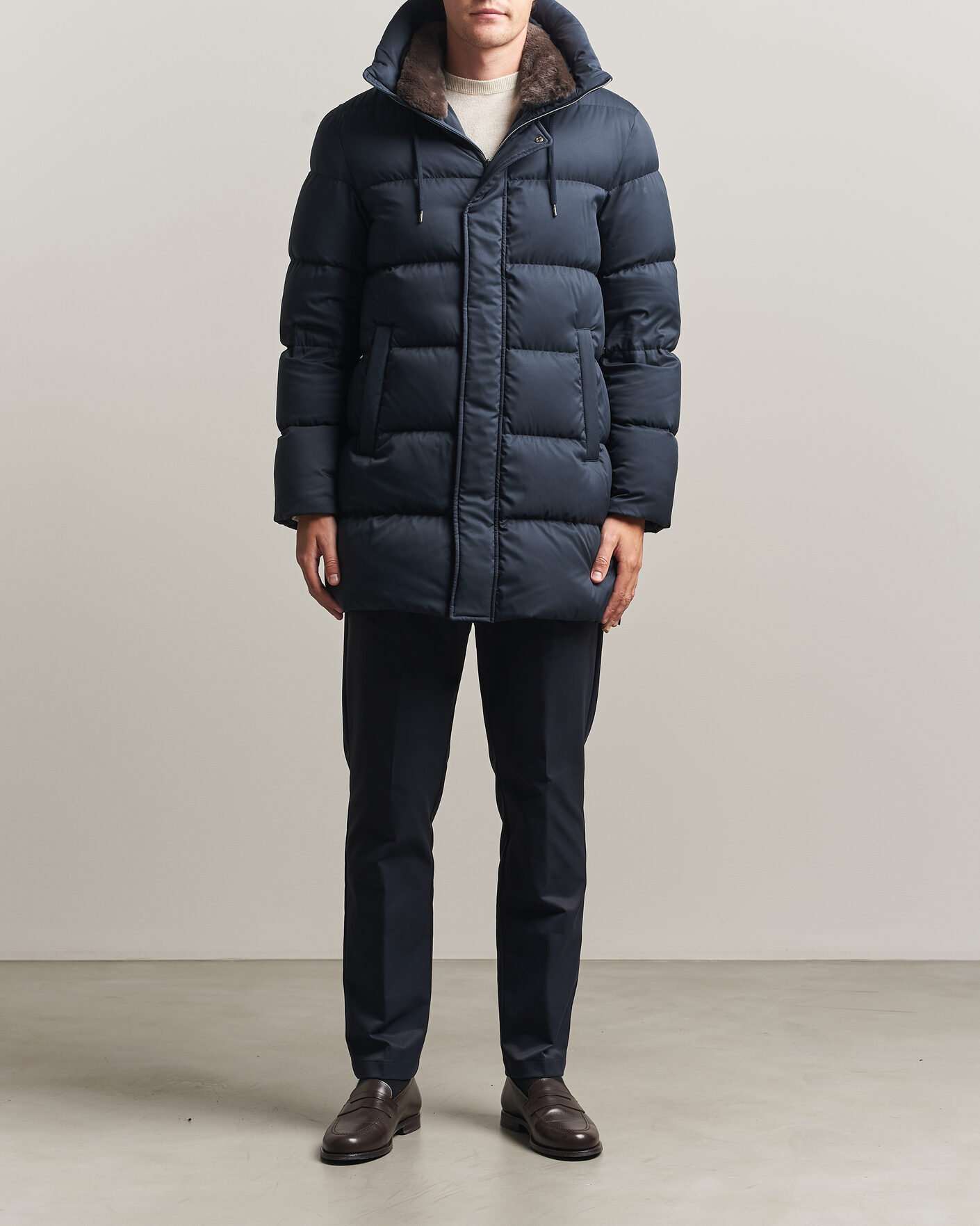 Herr | Jackor | Herno | Faux Fur Down Parka Navy