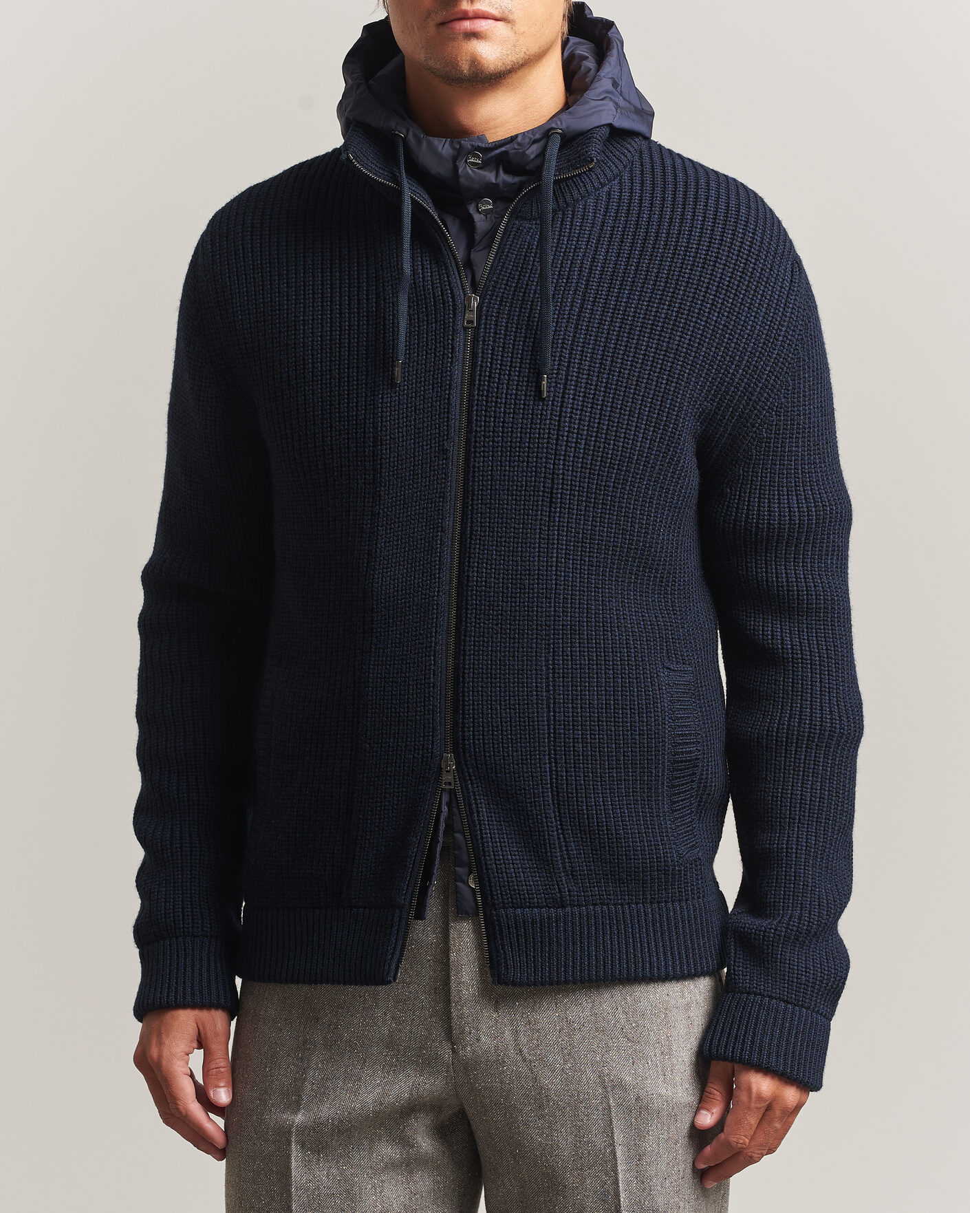Herr | Tröjor | Herno | Full Zip Knit Cardigan Navy