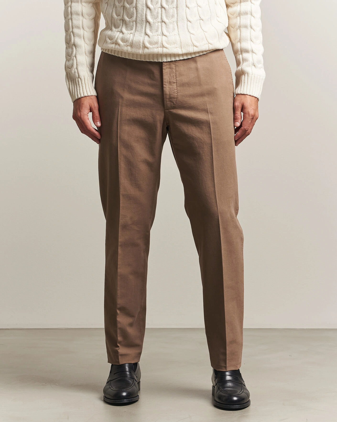 Herr | Byxor | Incotex | Regular Fit Soft Cotton Stretch Chinos Taupe