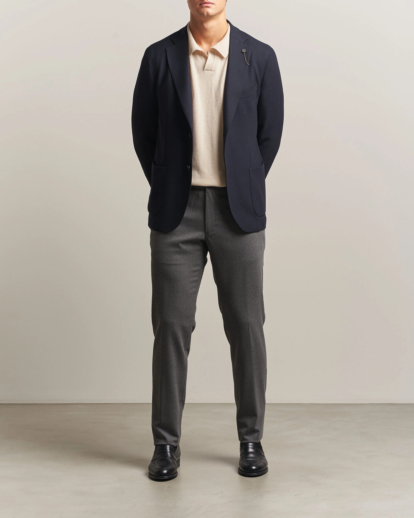 Herr | Byxor | Incotex | Slim Fit Washable Flannel Trousers Grey Melange