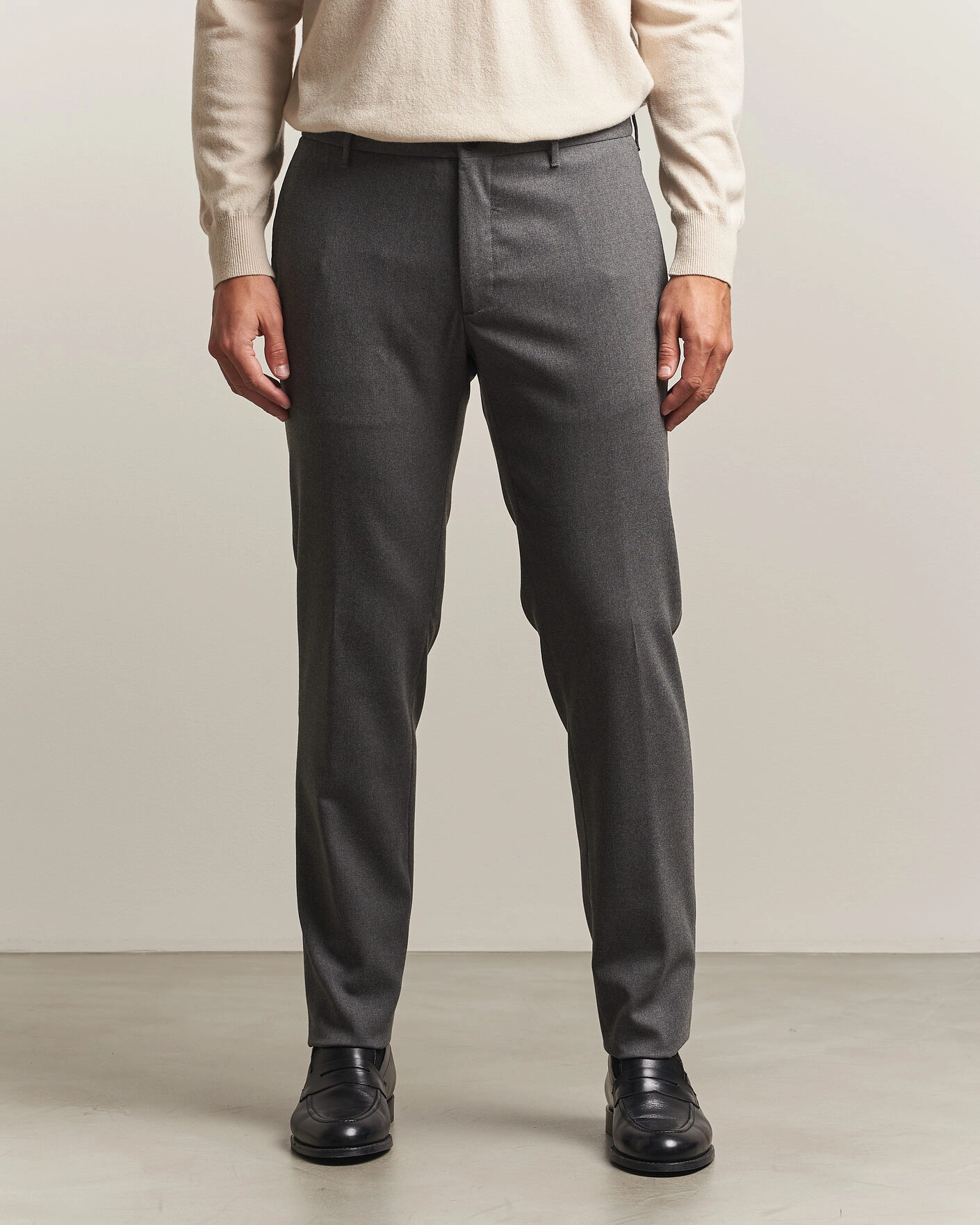 Herr | Byxor | Incotex | Slim Fit Washable Flannel Trousers Grey Melange