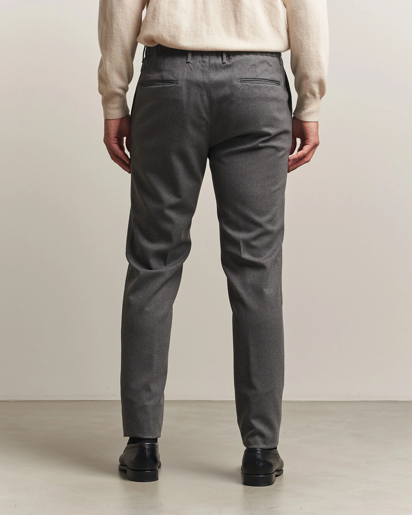Herr | Byxor | Incotex | Slim Fit Washable Flannel Trousers Grey Melange