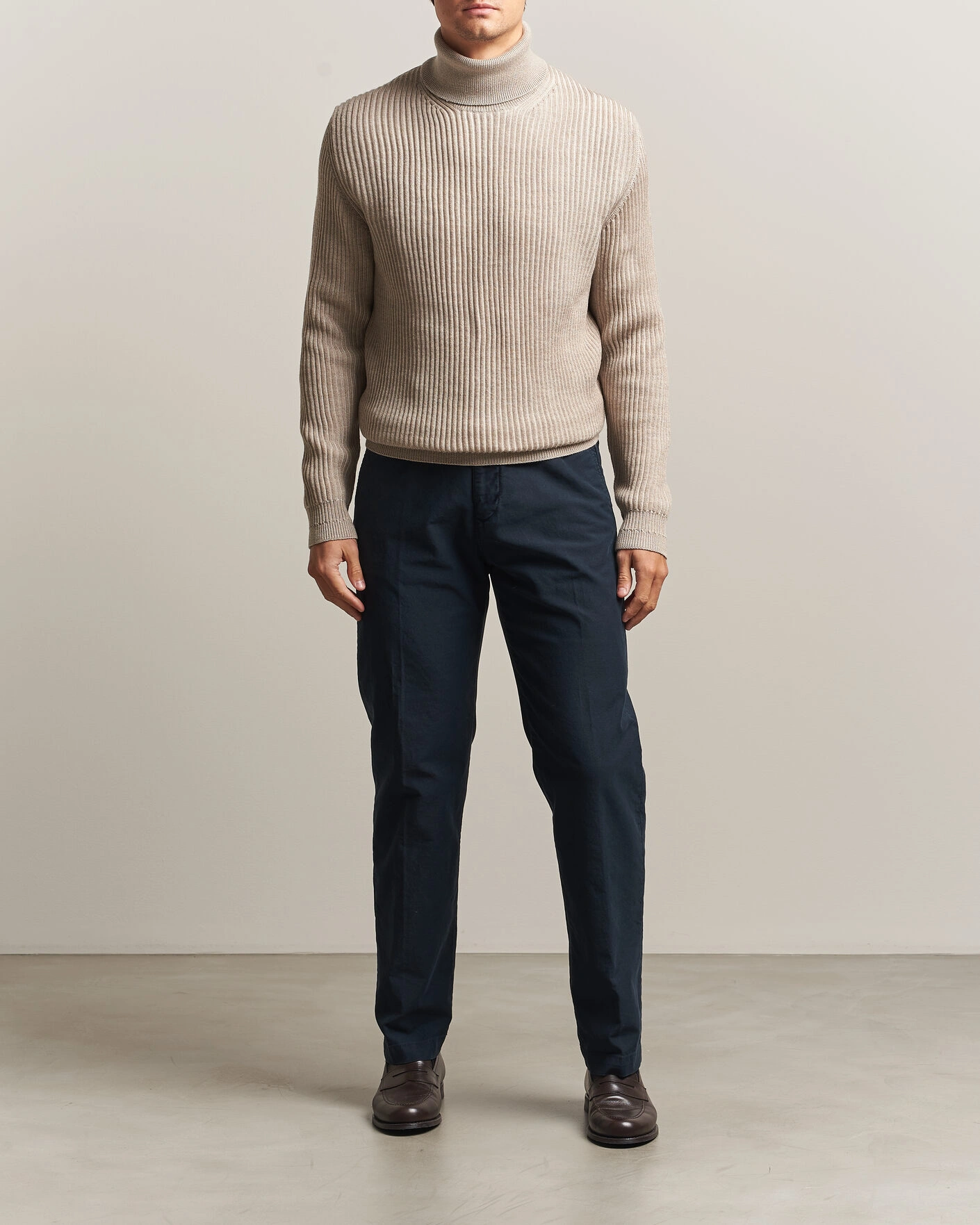 Herr | Byxor | Incotex | Regular Fit Garment Dyed Slacks Navy