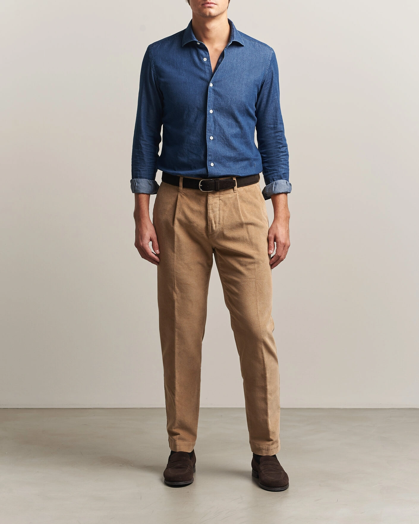 Herr | Byxor | Incotex | Regular Fit Washed Corduroy Slacks Khaki