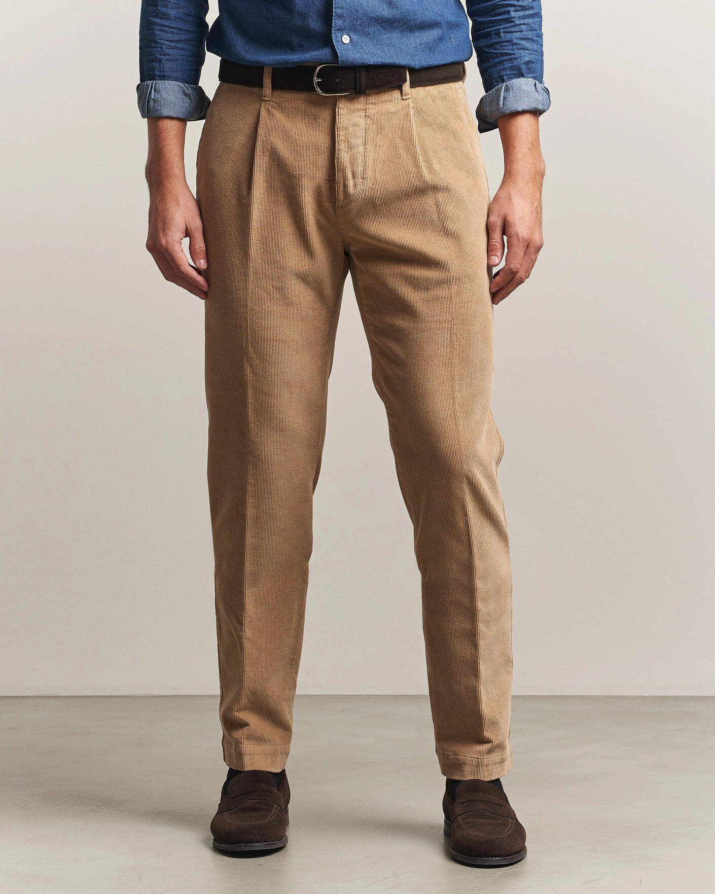 Herr | Byxor | Incotex | Regular Fit Washed Corduroy Slacks Khaki