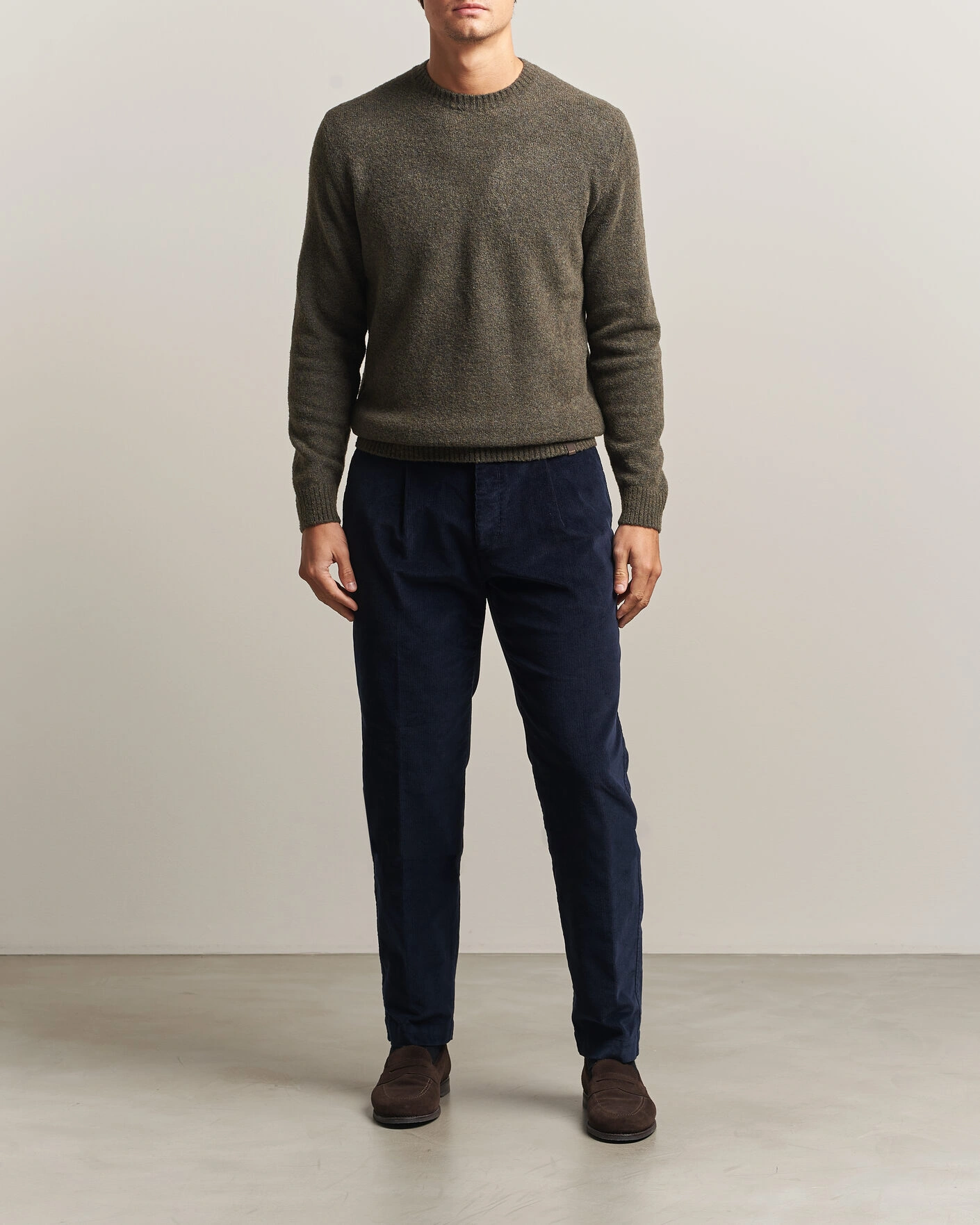 Herr | Byxor | Incotex | Regular Fit Washed Corduroy Slacks Navy