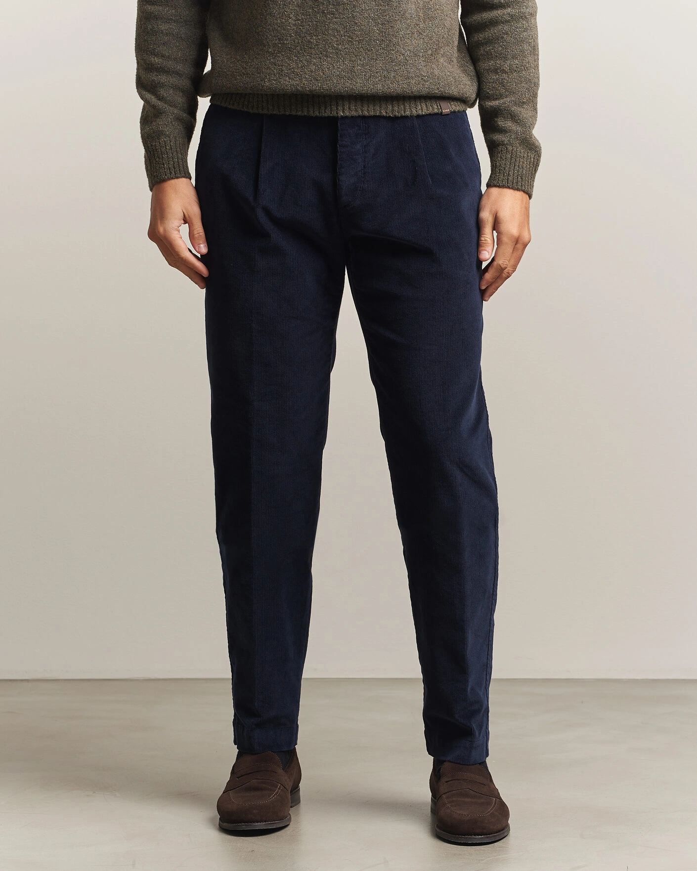 Herr | Byxor | Incotex | Regular Fit Washed Corduroy Slacks Navy