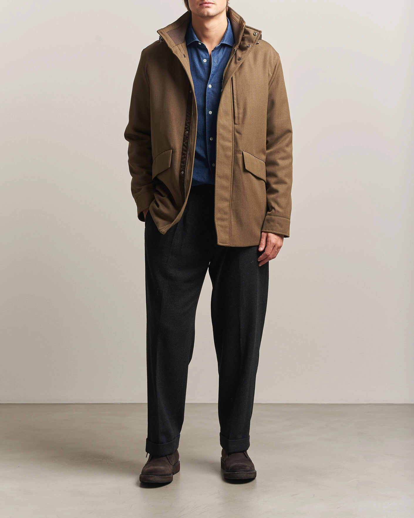 Herr | Jackor | Incotex | Water Repellent Rain Caban Country Green
