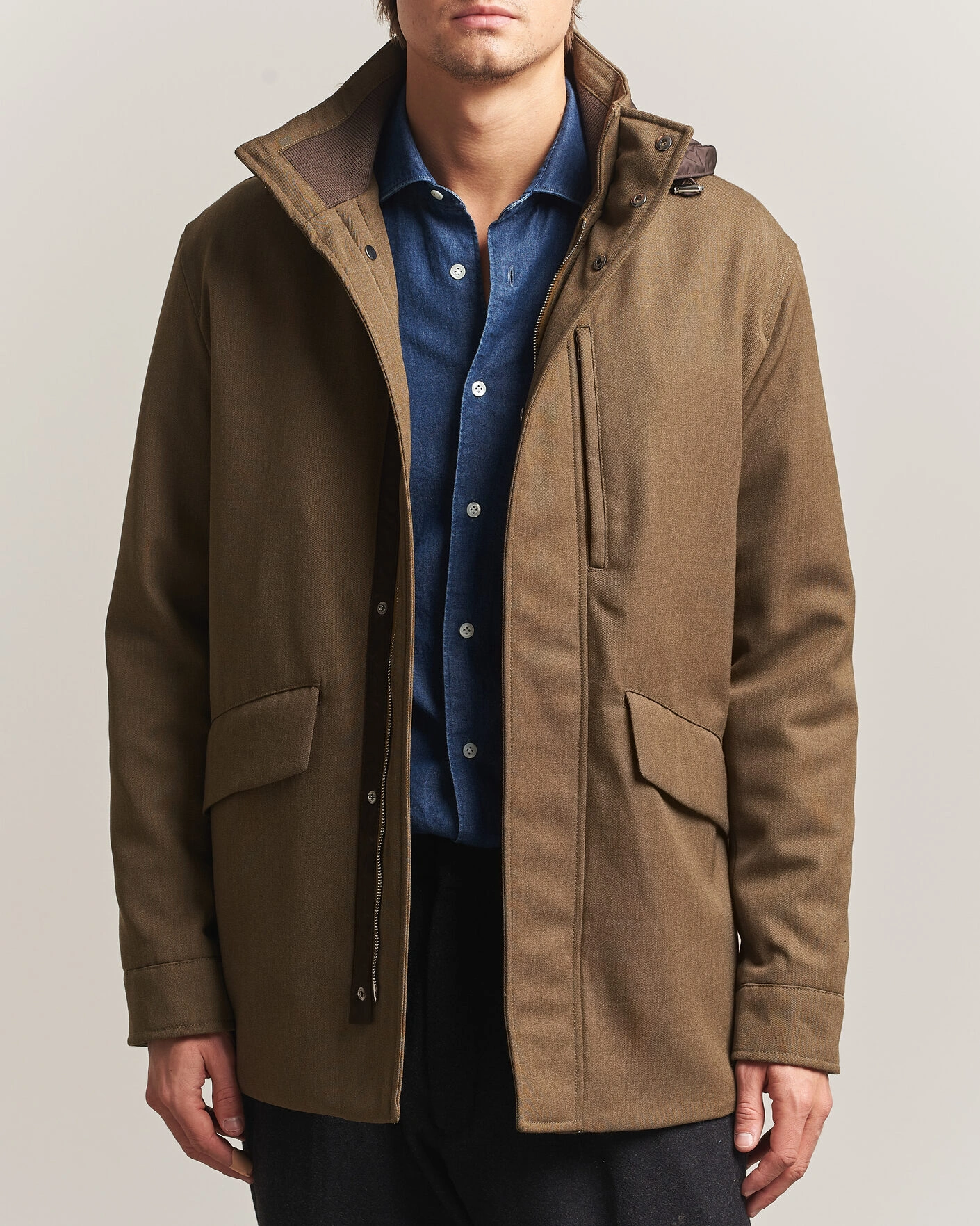 Herr | Jackor | Incotex | Water Repellent Rain Caban Country Green