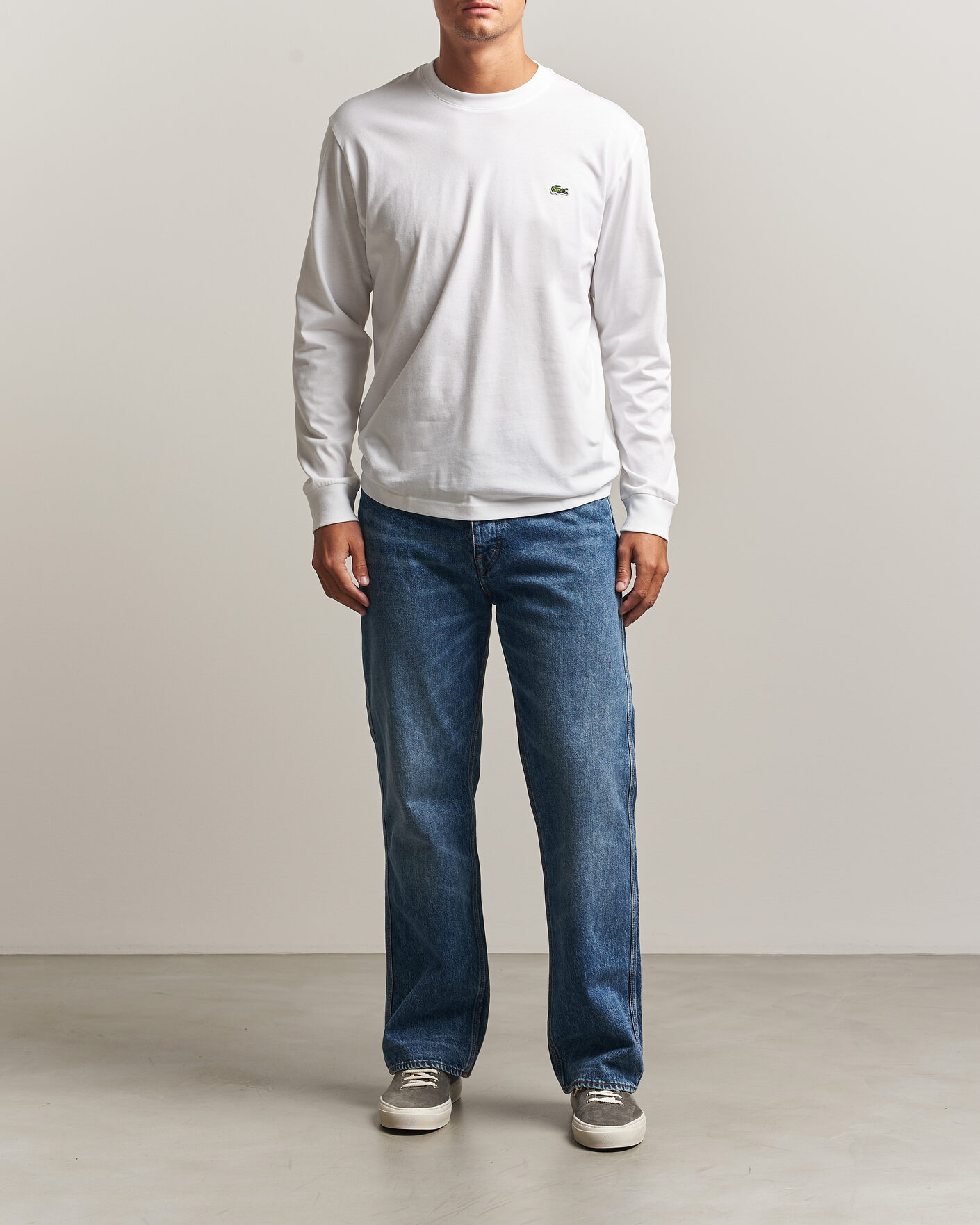 Herr | T-Shirts | Lacoste | Crew Neck Long Sleeve T-Shirt White