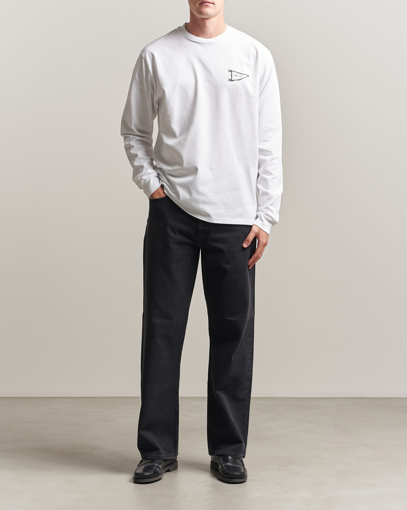 Herr | T-Shirts | Palmes | Pennant Long Sleeve T-Shirt White