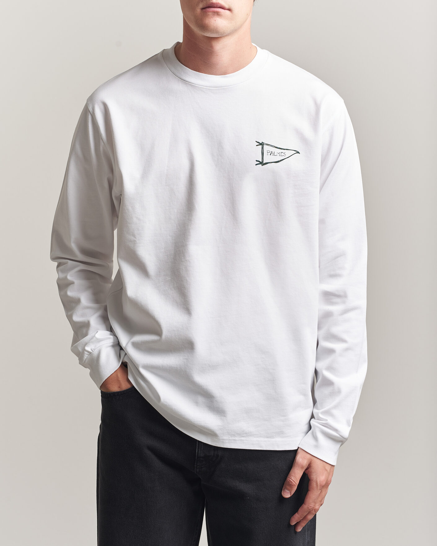 Herr | T-Shirts | Palmes | Pennant Long Sleeve T-Shirt White