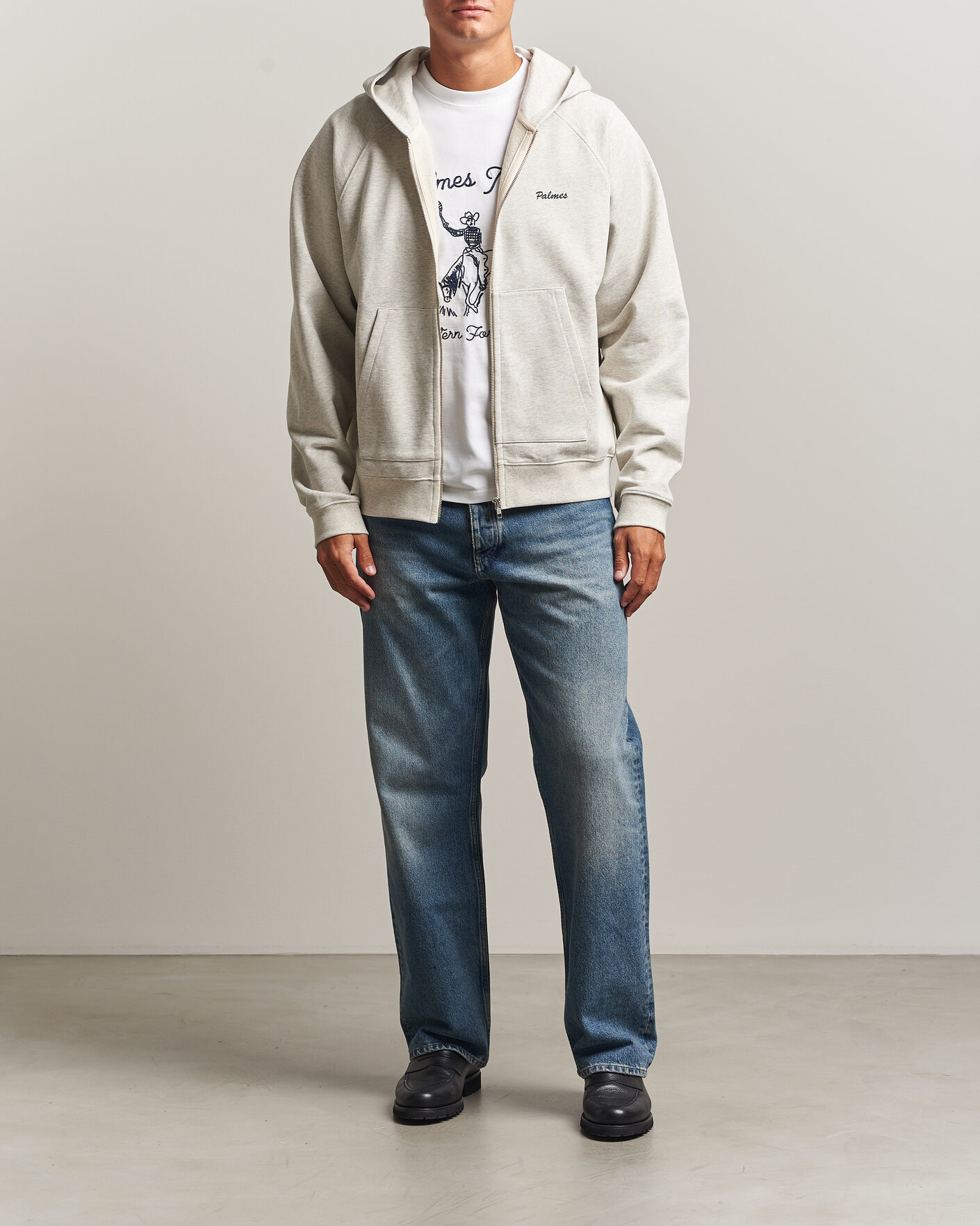 Herr | Tröjor | Palmes | Logo Zip Hoodie Grey Melange