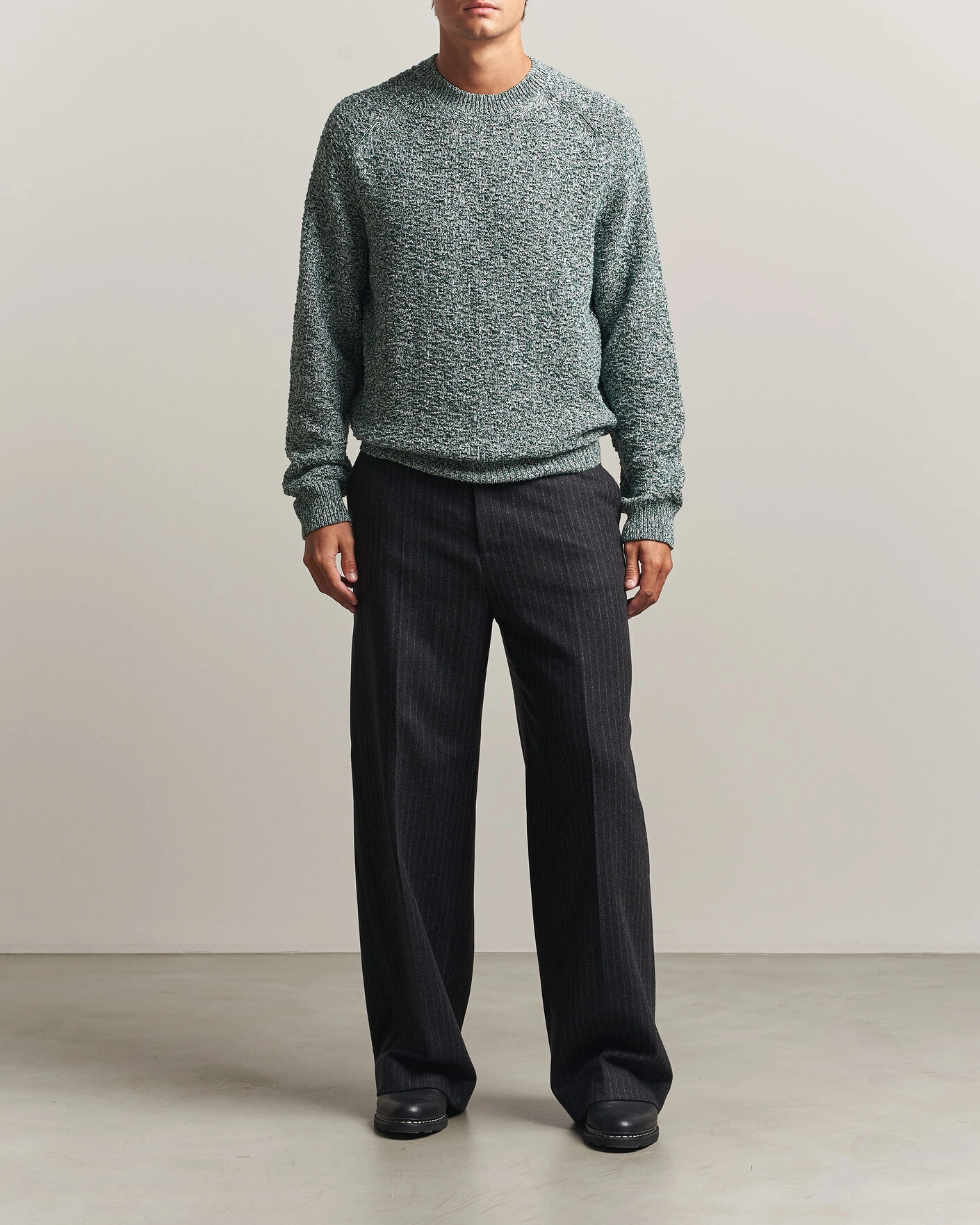 Herr | Tröjor | Palmes | Knitted Crew Neck Sweater Green Melange