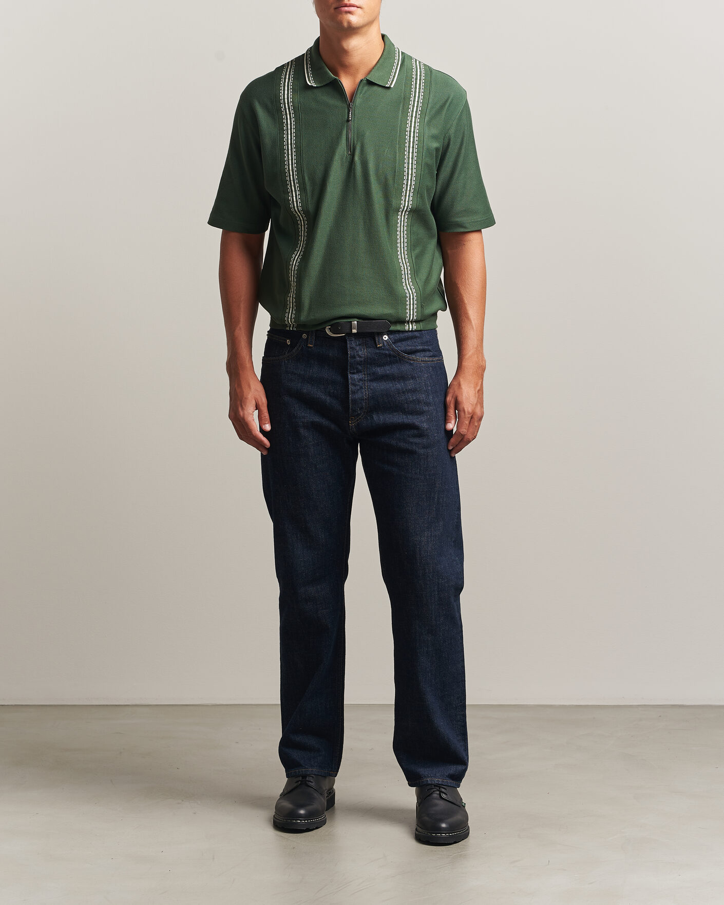 Herr | Pikéer | Palmes | Panel Zip Polo Green