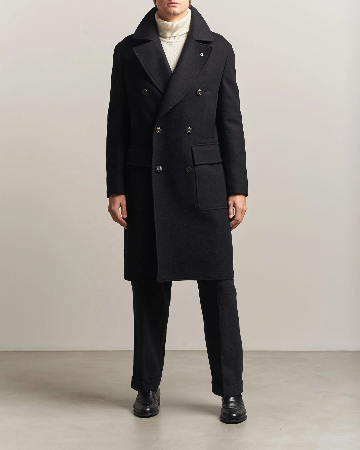 Herr | Jackor | L.B.M. 1911 | Double Breasted Wool/Cashmere Coat Black