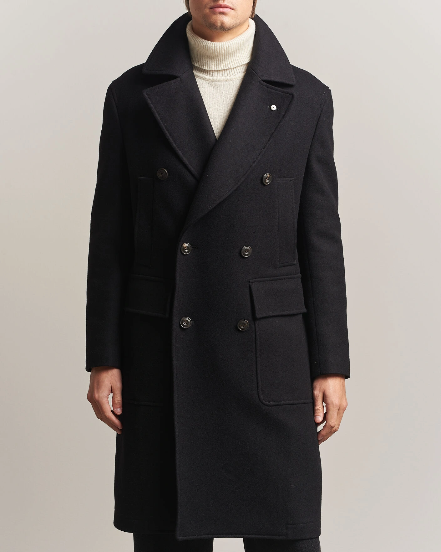 Herr | Jackor | L.B.M. 1911 | Double Breasted Wool/Cashmere Coat Black