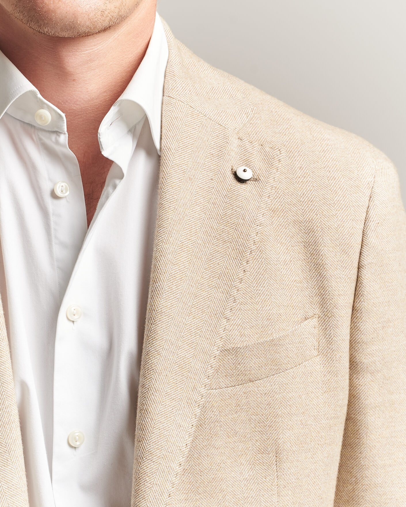 Herr | Kavajer | L.B.M. 1911 | Jack Cotton Herringbone Blazer Beige