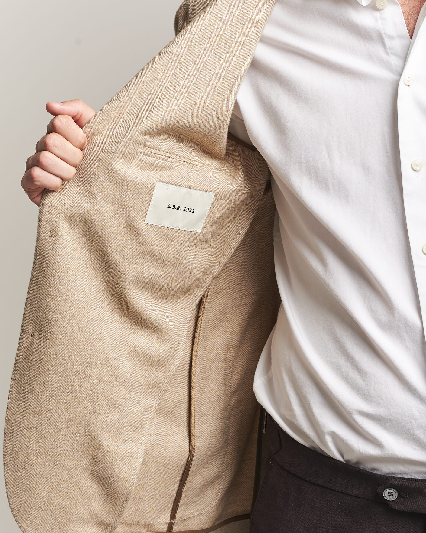 Herr | Kavajer | L.B.M. 1911 | Jack Cotton Herringbone Blazer Beige