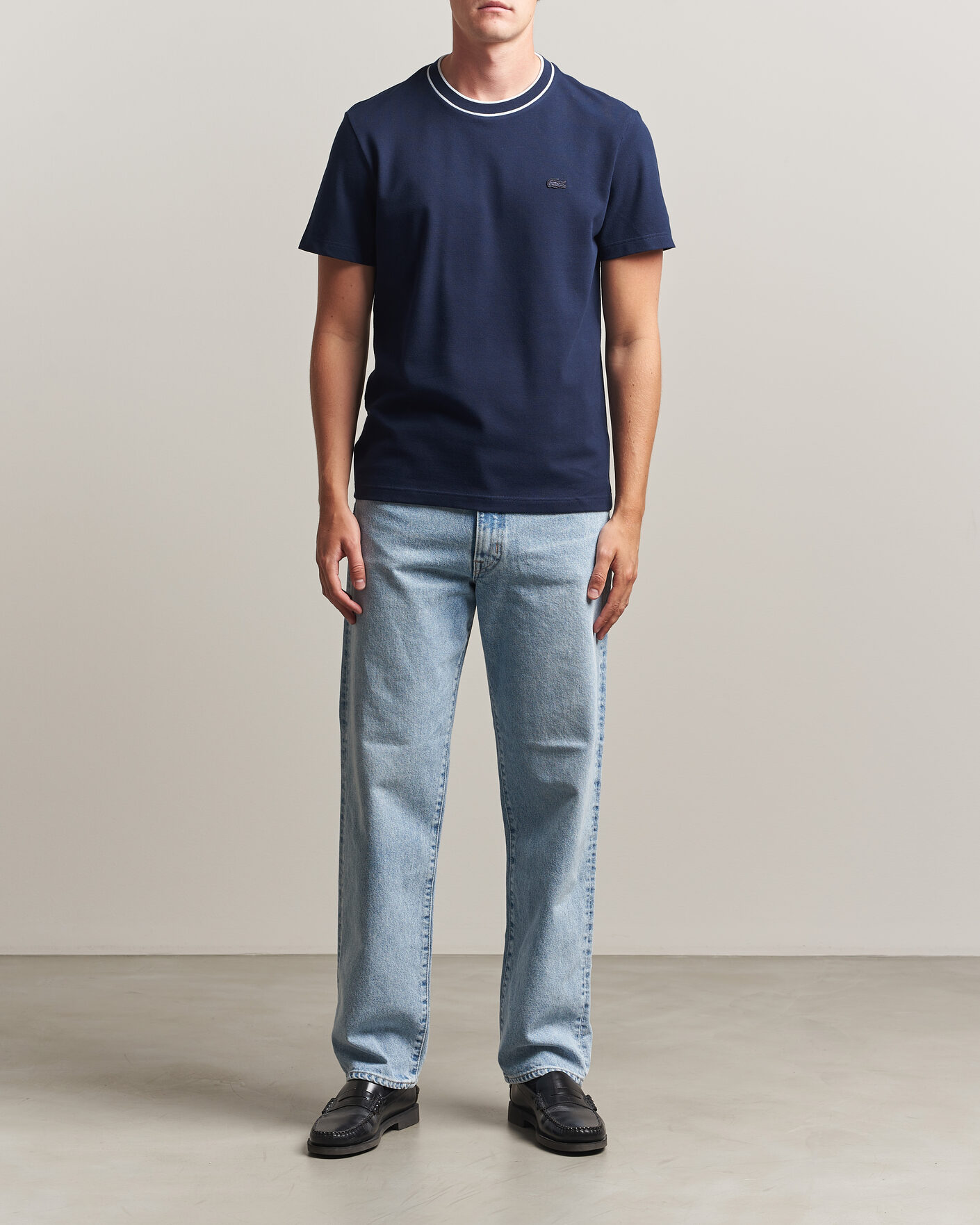 Herr | T-Shirts | Lacoste | Contrast Rib Piqué T-Shirt Navy Blue