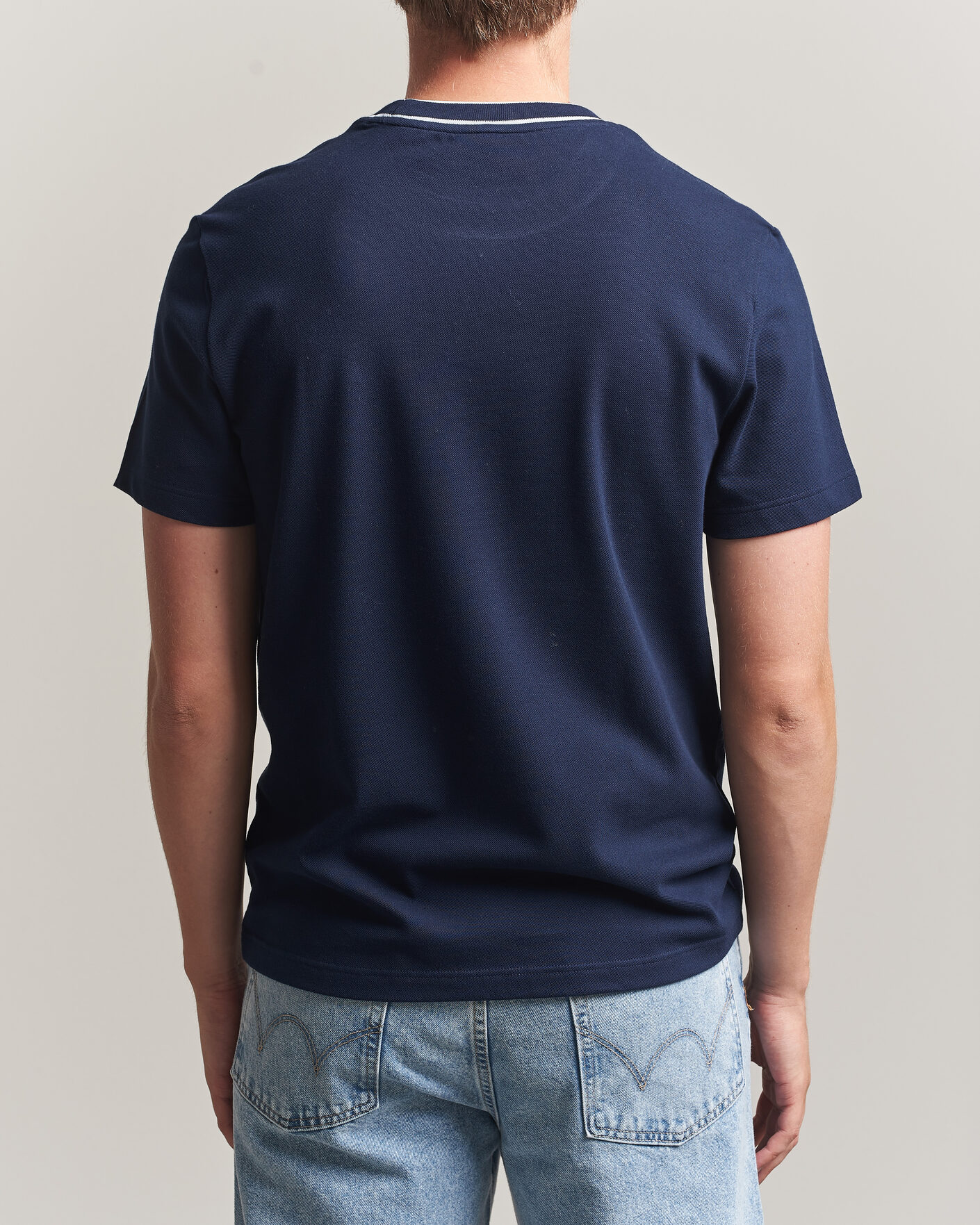 Herr | T-Shirts | Lacoste | Contrast Rib Piqué T-Shirt Navy Blue