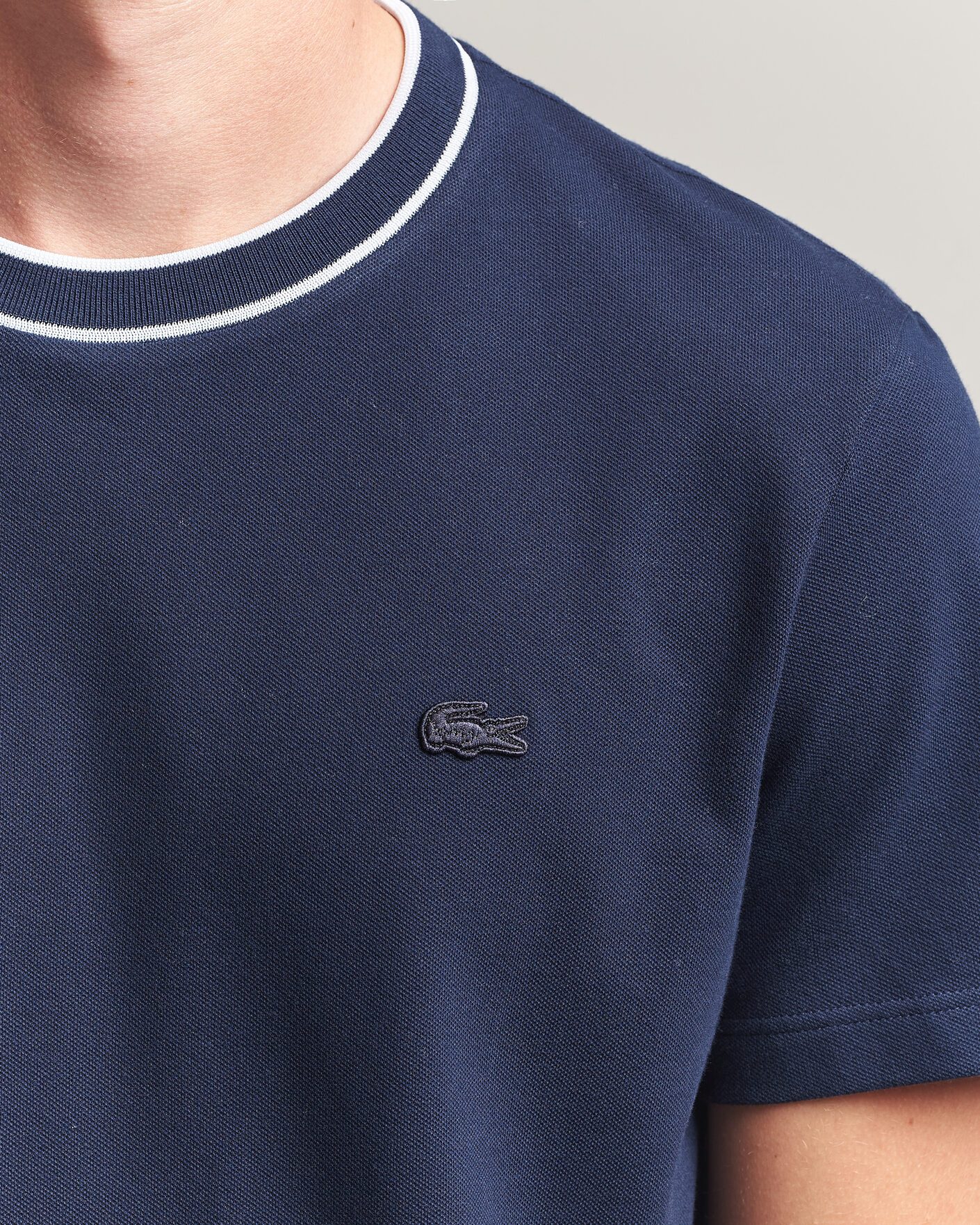 Herr | T-Shirts | Lacoste | Contrast Rib Piqué T-Shirt Navy Blue