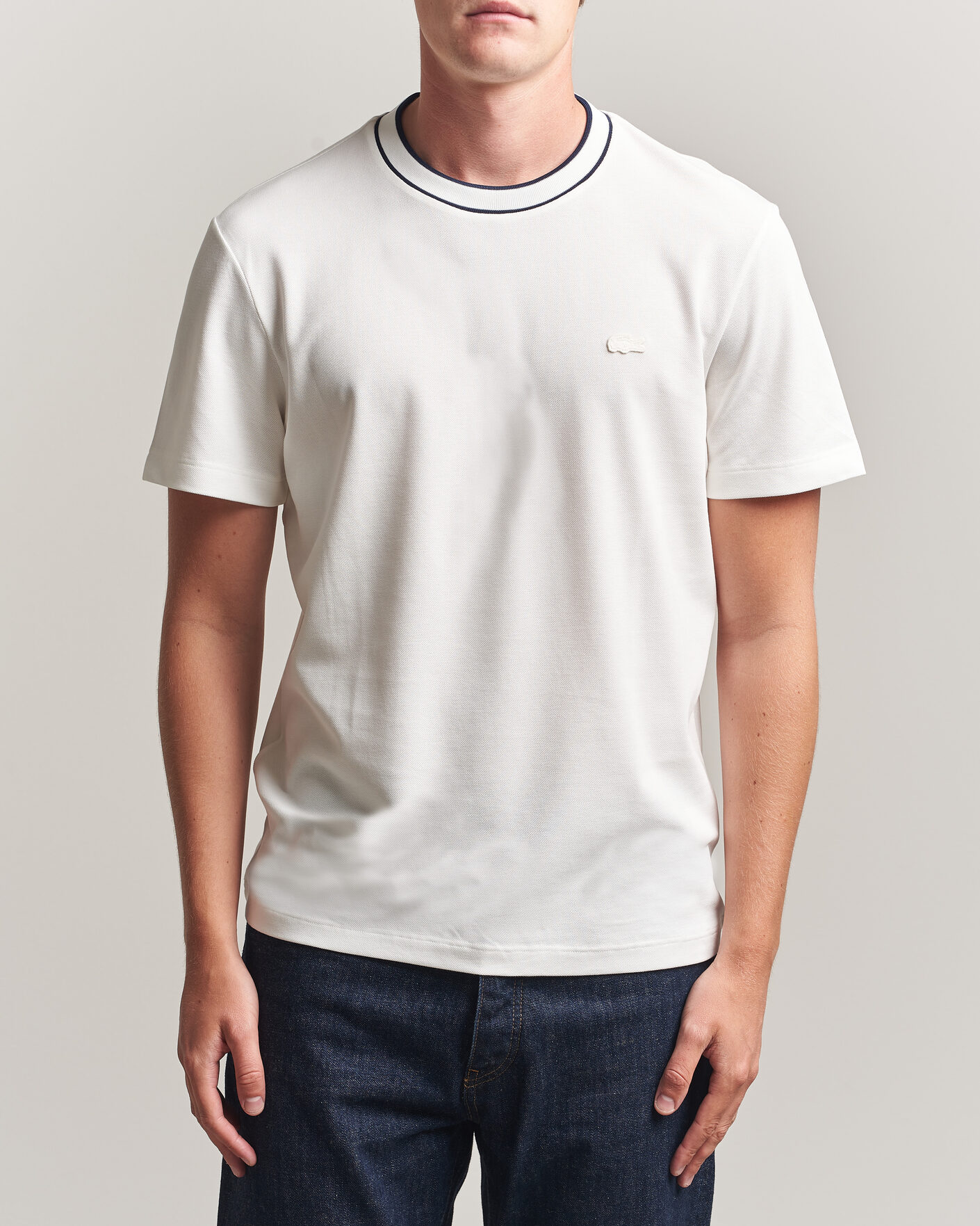 Herr | T-Shirts | Lacoste | Contrast Rib Piqué T-Shirt Flour