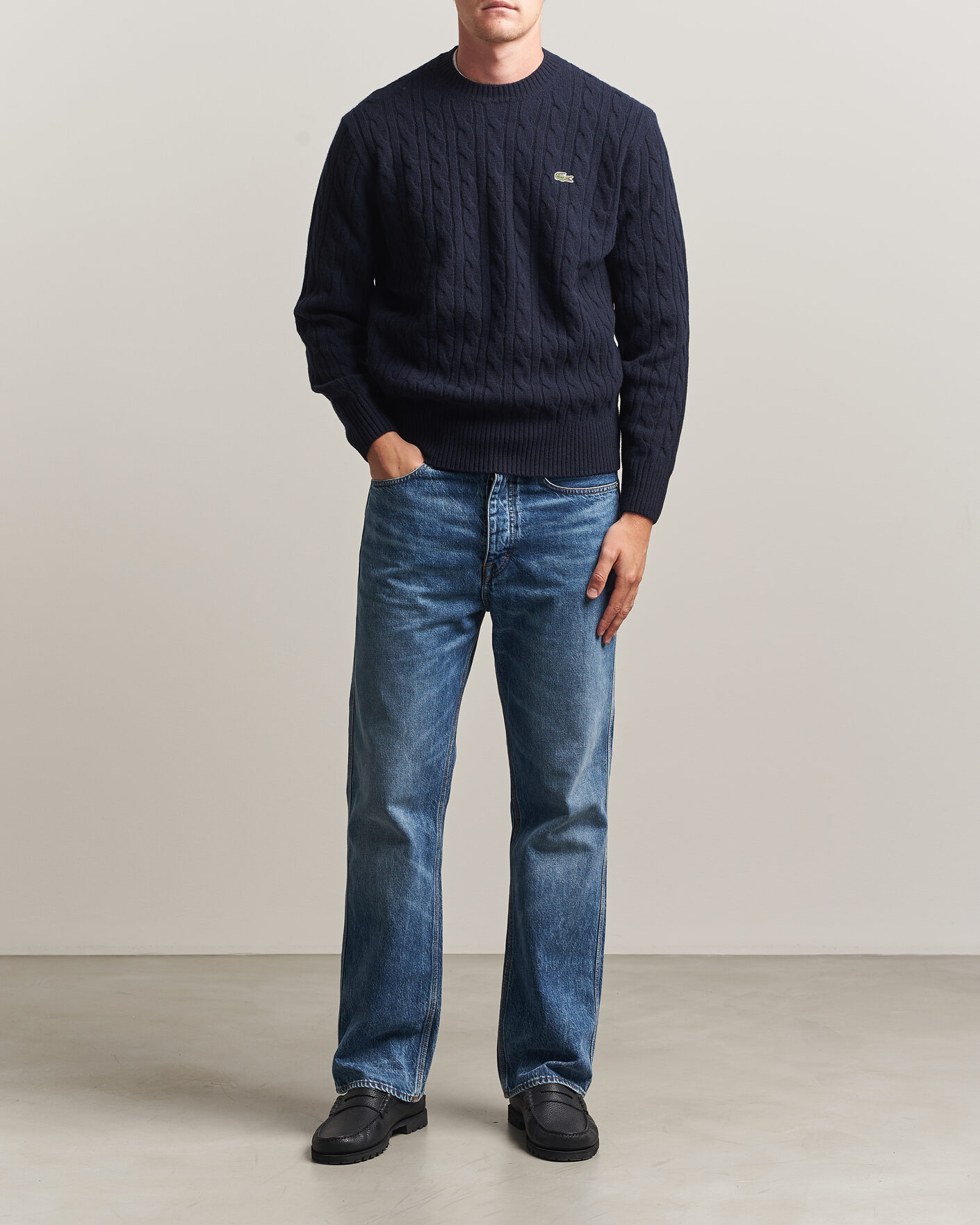 Herr | Tröjor | Lacoste | Carded Wool Cable Crew Neck Navy Blue