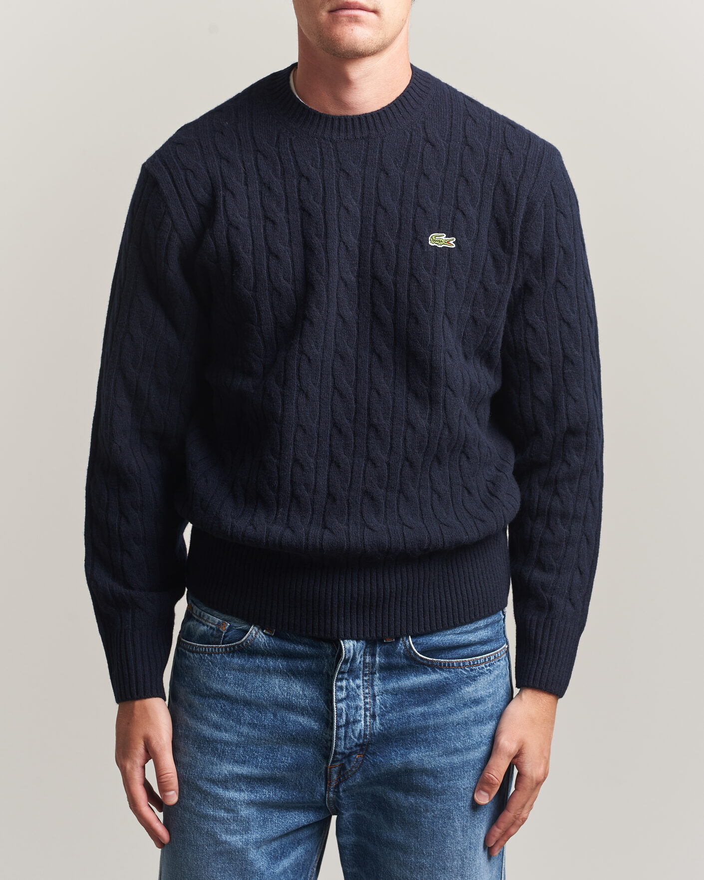 Herr | Tröjor | Lacoste | Carded Wool Cable Crew Neck Navy Blue