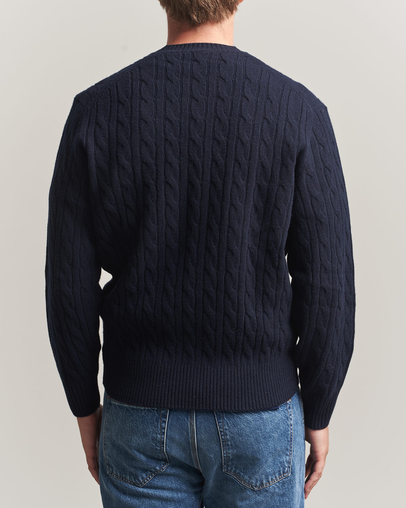 Herr | Tröjor | Lacoste | Carded Wool Cable Crew Neck Navy Blue