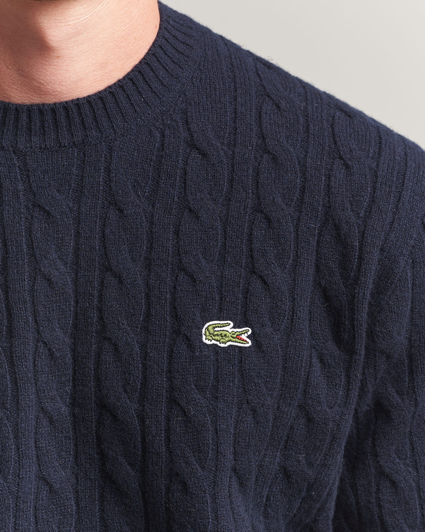 Herr | Tröjor | Lacoste | Carded Wool Cable Crew Neck Navy Blue
